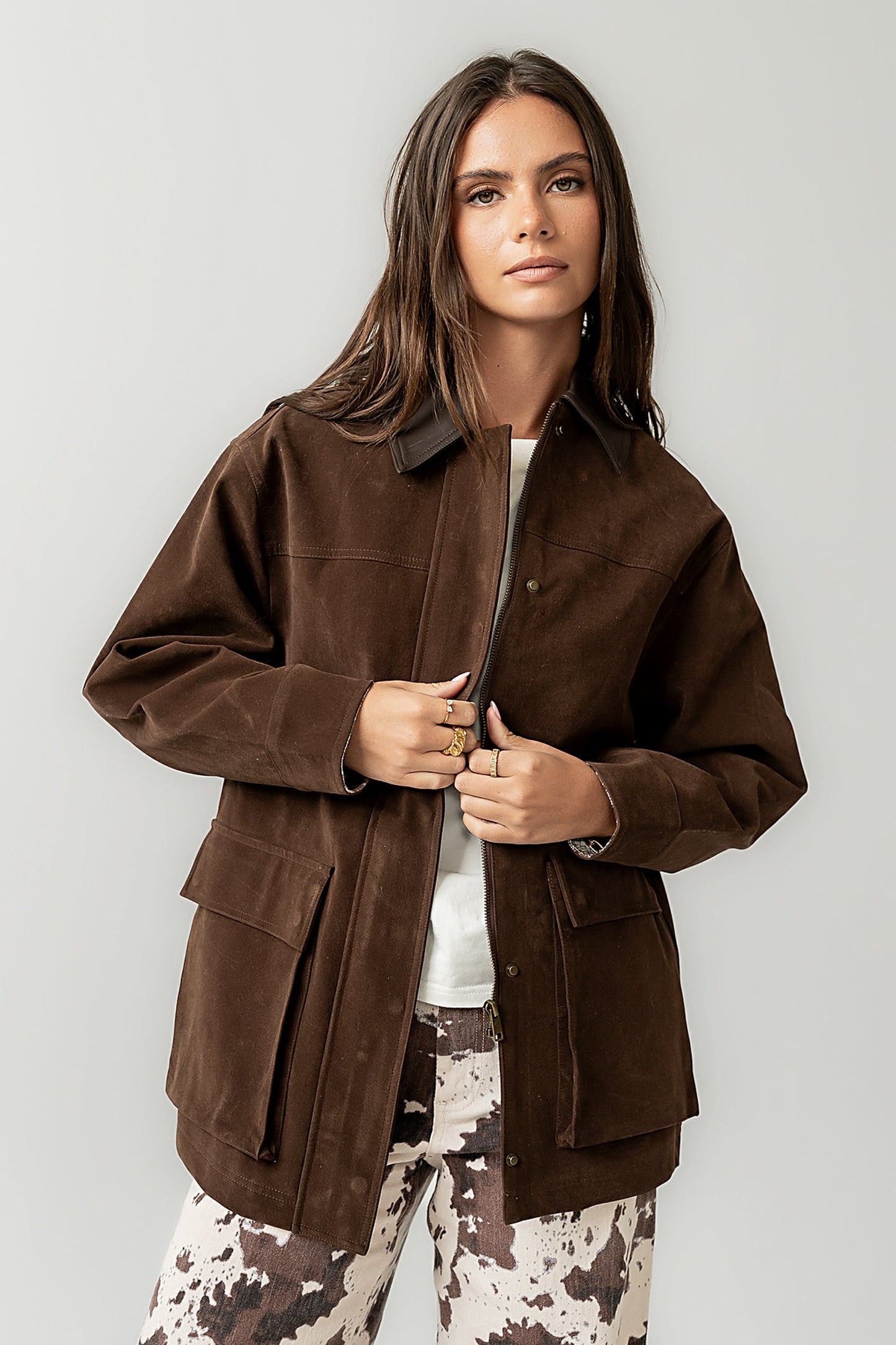 Carly Vegan Leather Jacket in Brown - FINAL SALE
