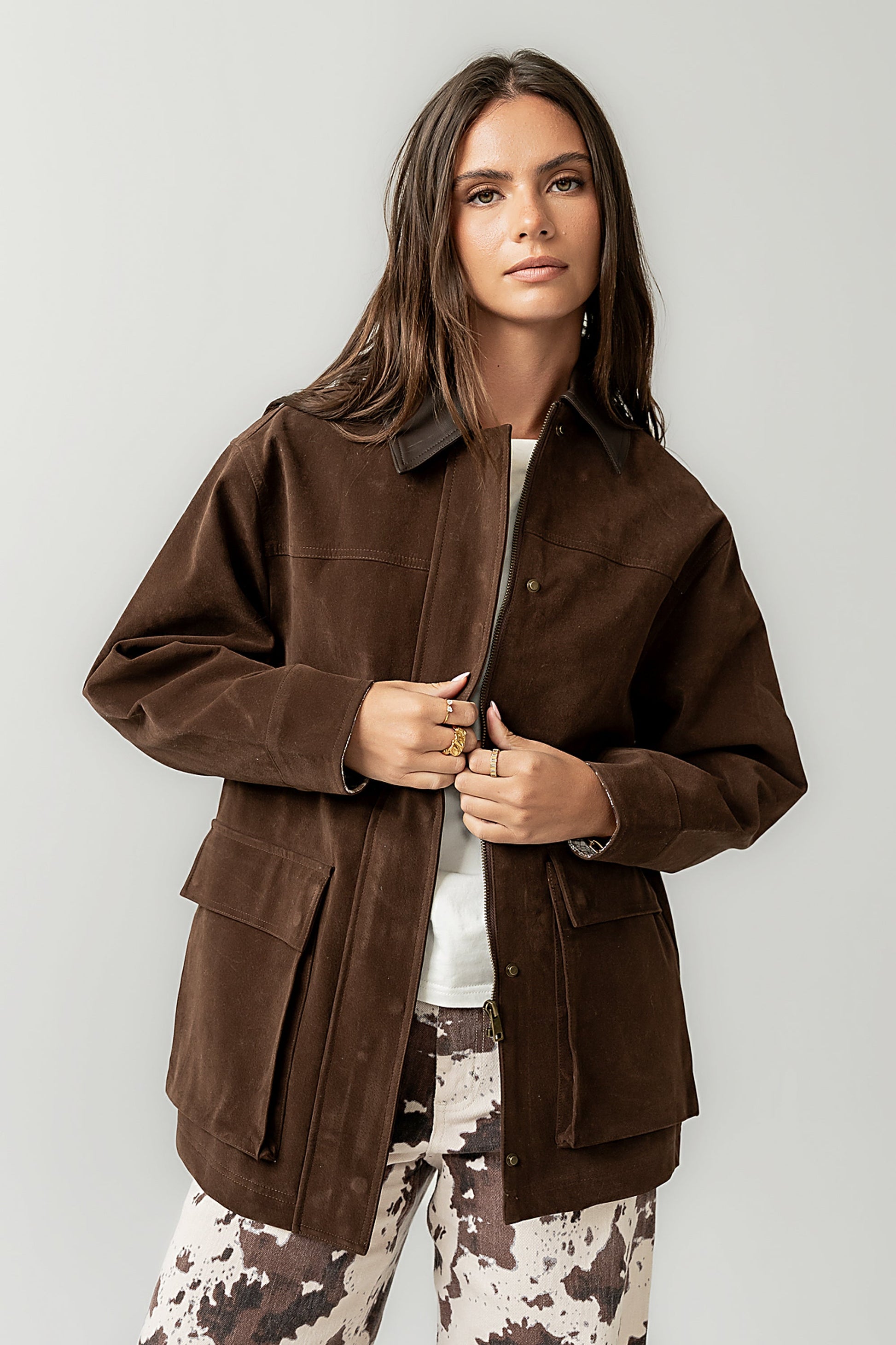 Carly Vegan Leather Jacket in Brown - FINAL SALE