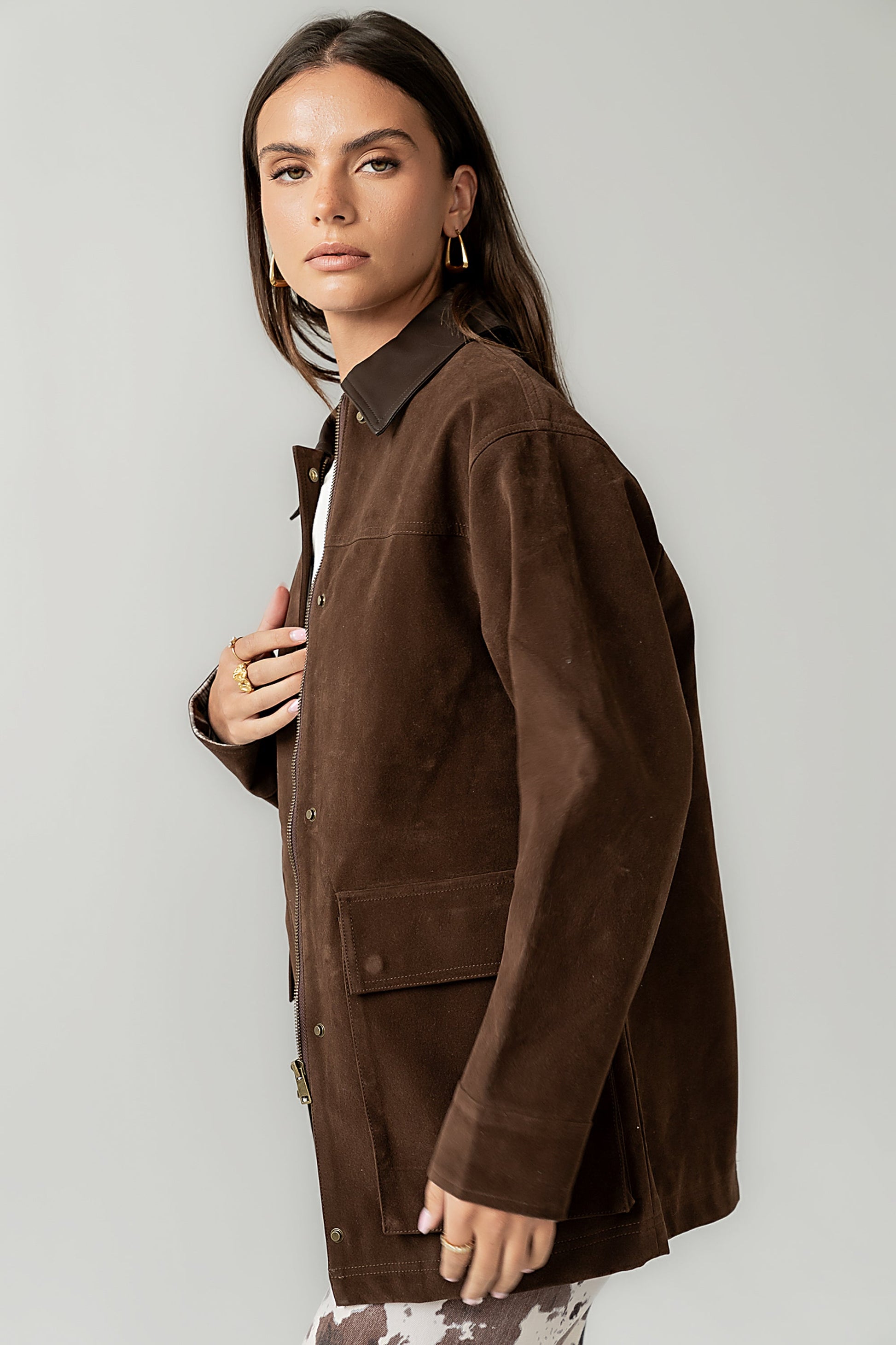 Carly Vegan Leather Jacket in Brown - FINAL SALE