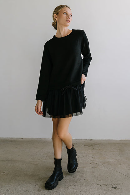 Bellise Baby Doll Sweater Dress in Black - FINAL SALE