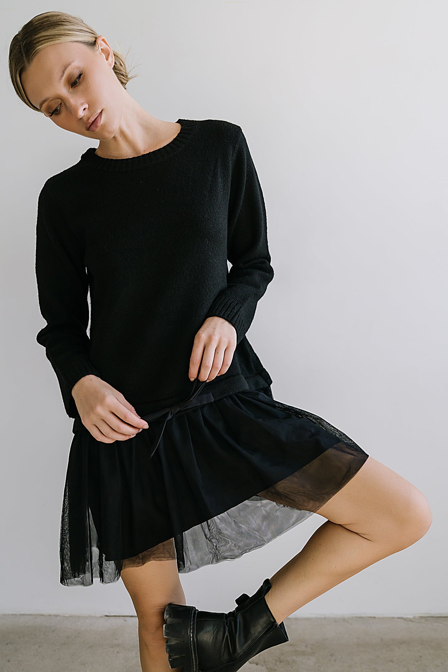 Bellise Baby Doll Sweater Dress in Black - FINAL SALE