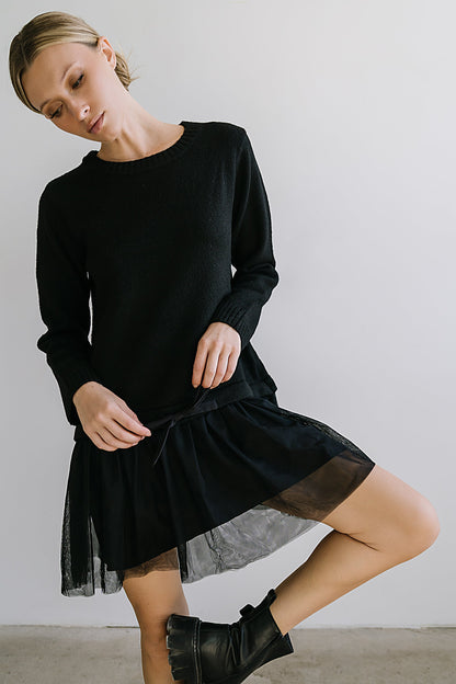 Bellise Baby Doll Sweater Dress in Black - FINAL SALE