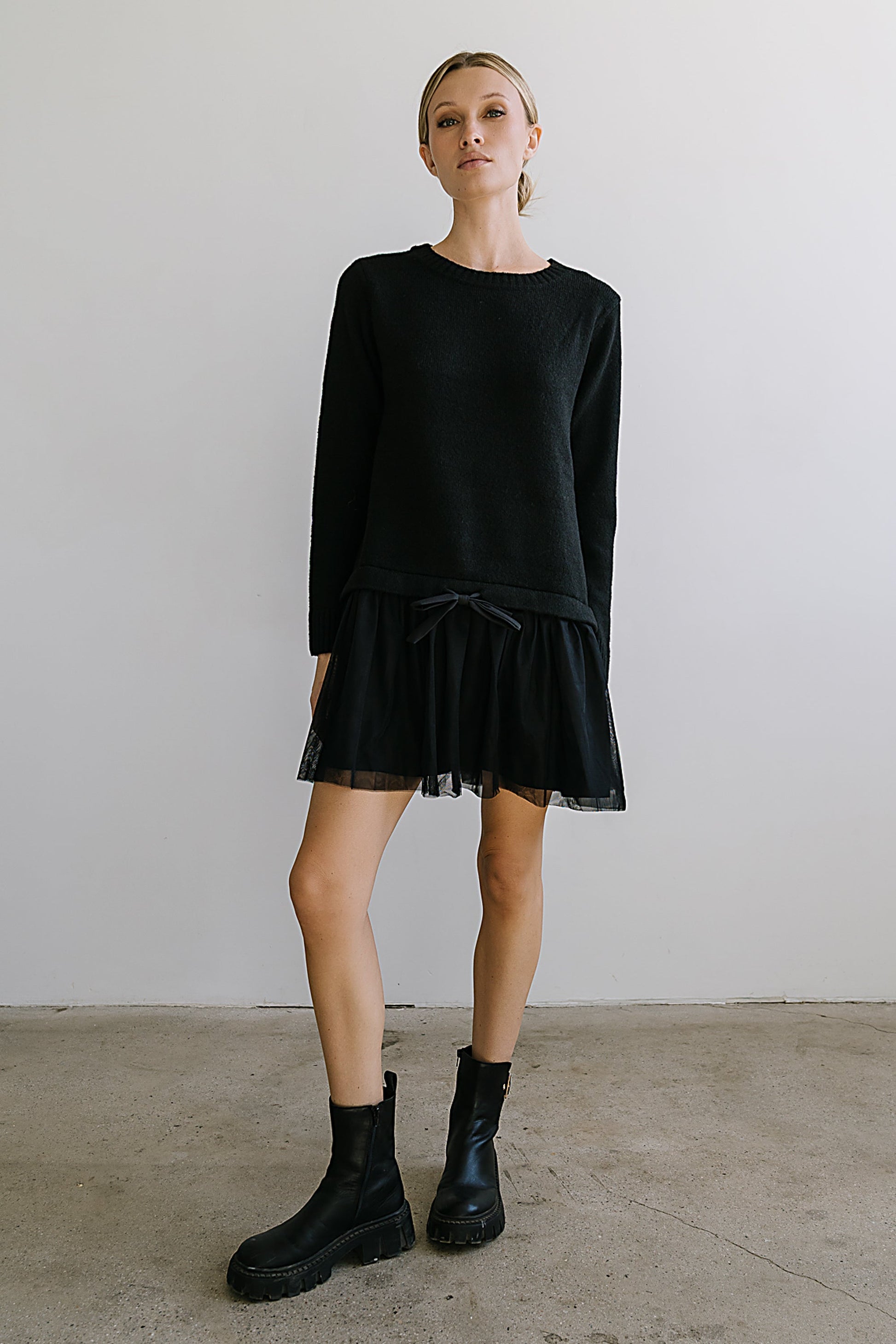 Bellise Baby Doll Sweater Dress in Black - FINAL SALE