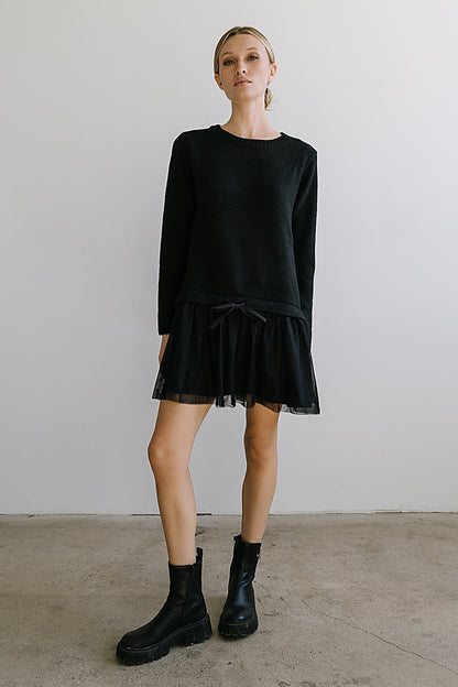 Bellise Baby Doll Sweater Dress in Black - FINAL SALE