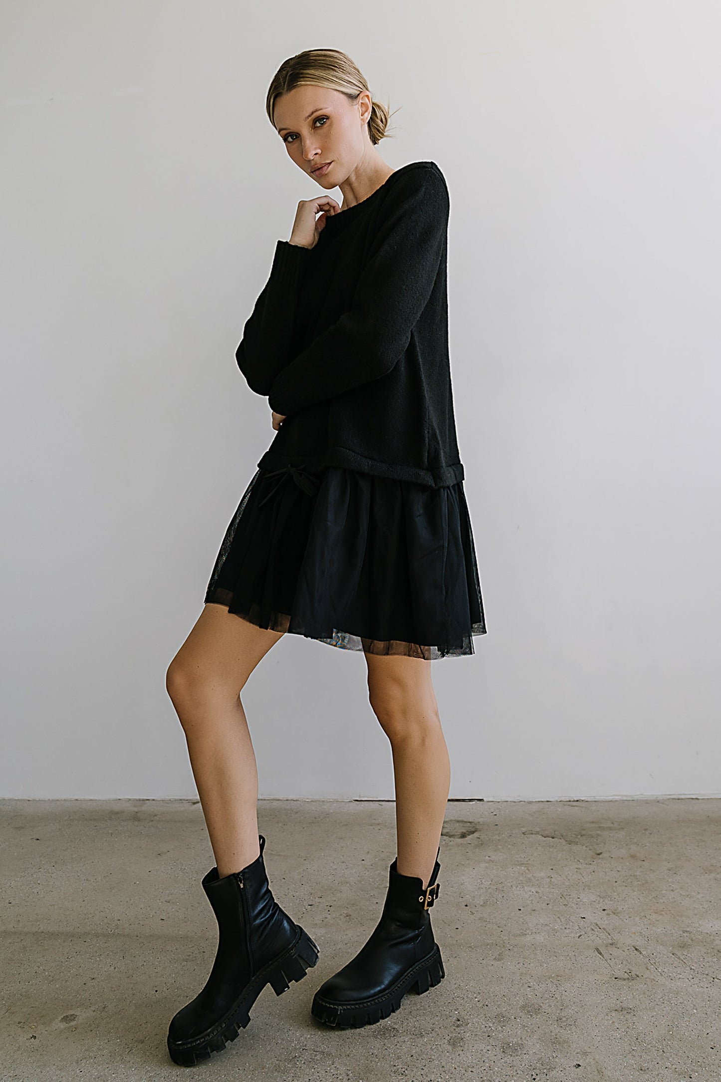 Bellise Baby Doll Sweater Dress in Black - FINAL SALE
