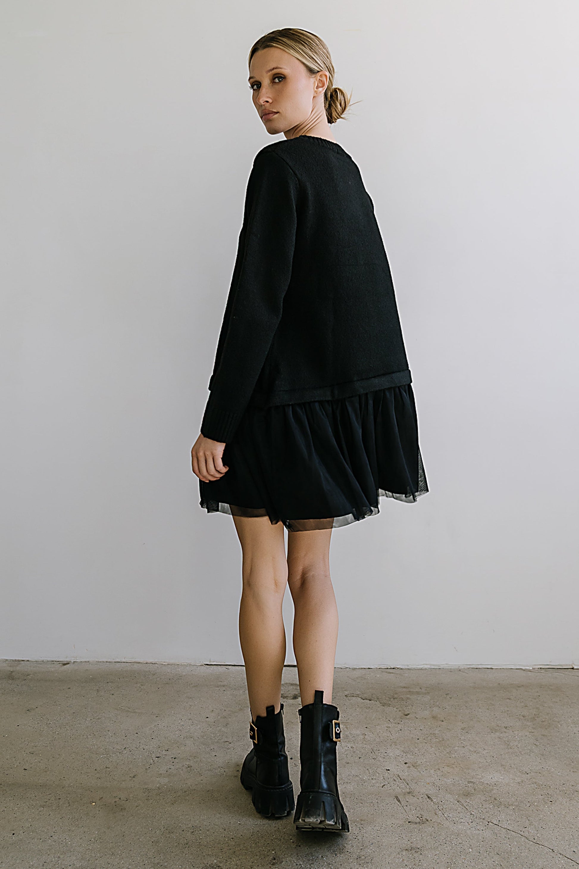 Bellise Baby Doll Sweater Dress in Black - FINAL SALE