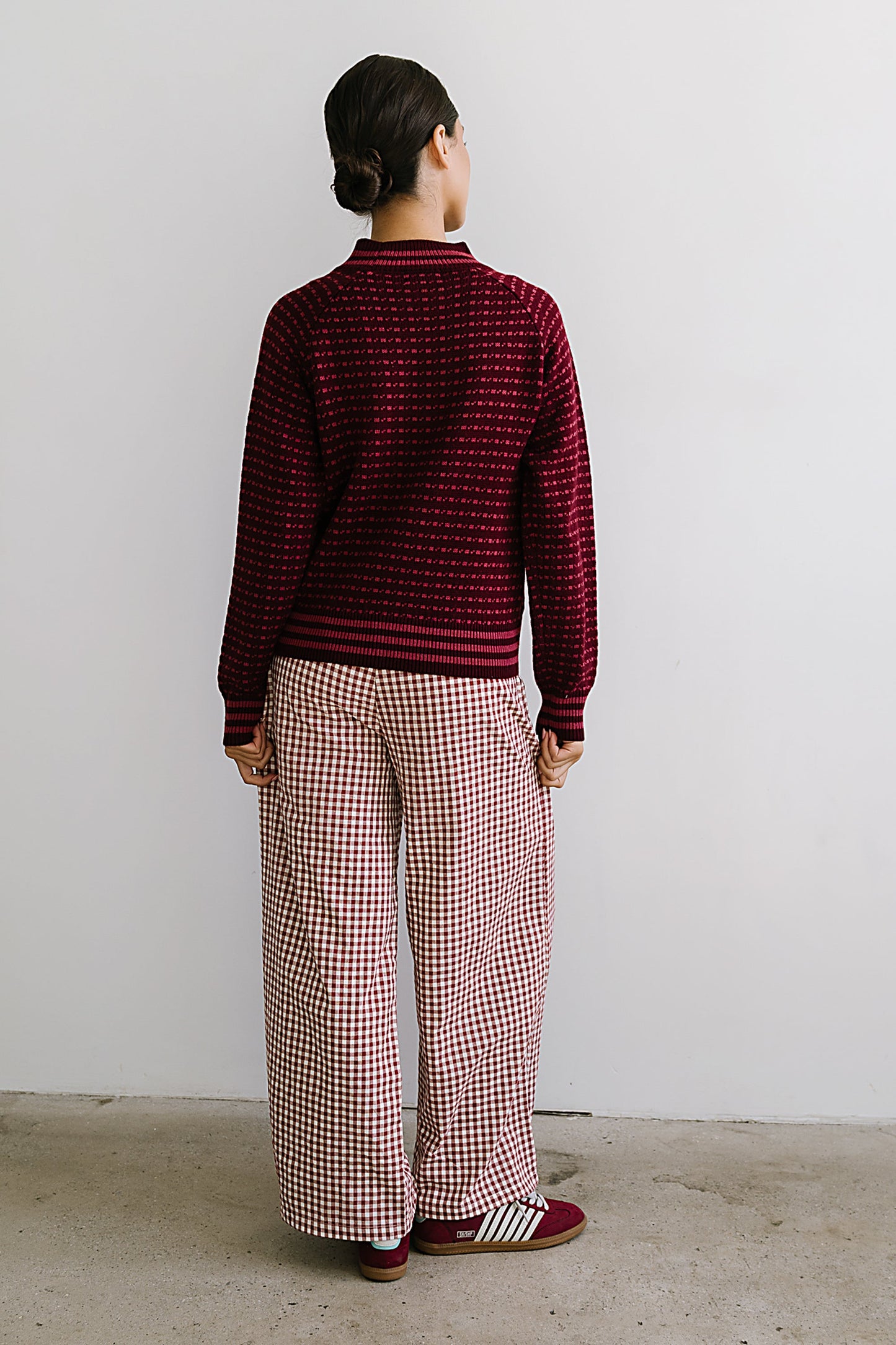 Ada Gingham Wide Leg Pants in Burgundy - FINAL SALE