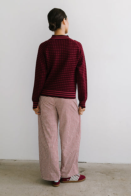 Ada Gingham Wide Leg Pants in Burgundy - FINAL SALE