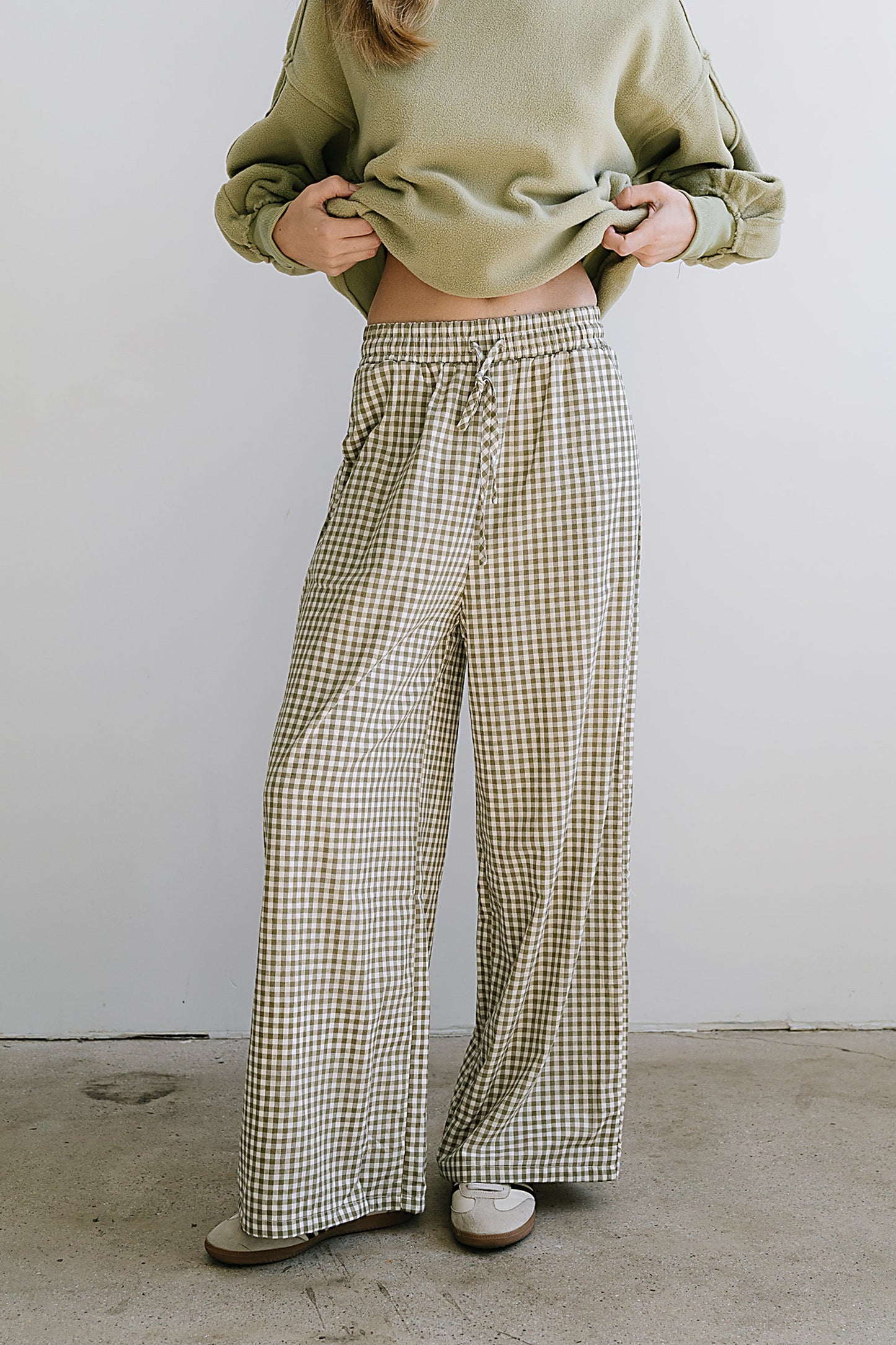 Ada Gingham Wide Leg Pants in Olive - FINAL SALE