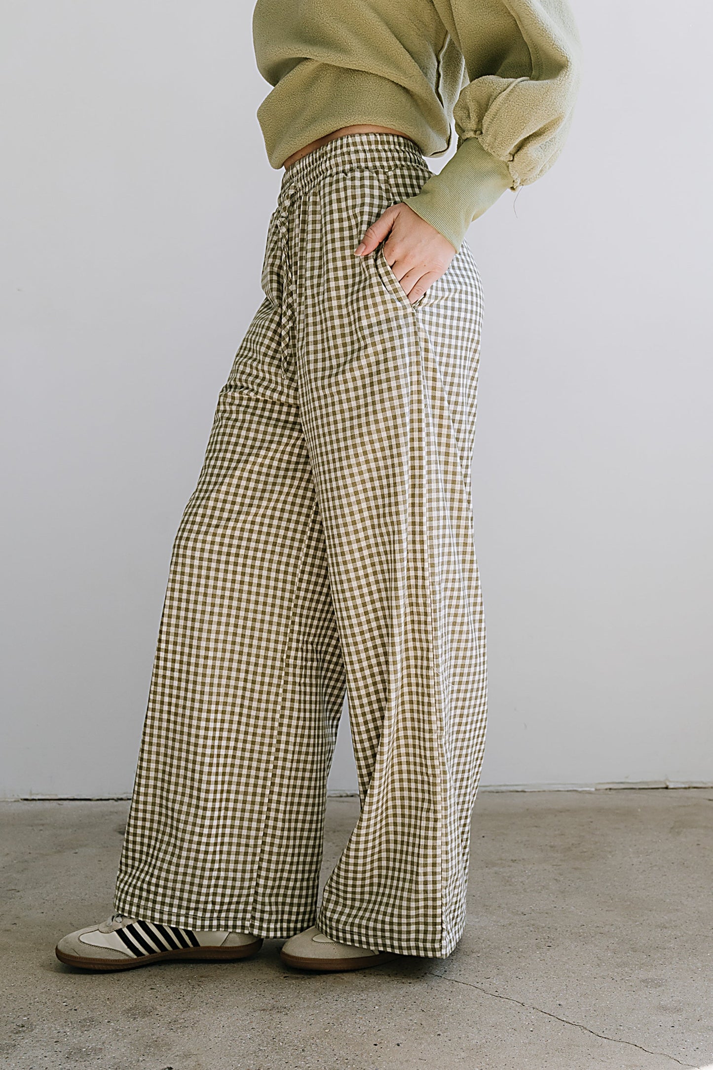 Ada Gingham Wide Leg Pants in Olive - FINAL SALE