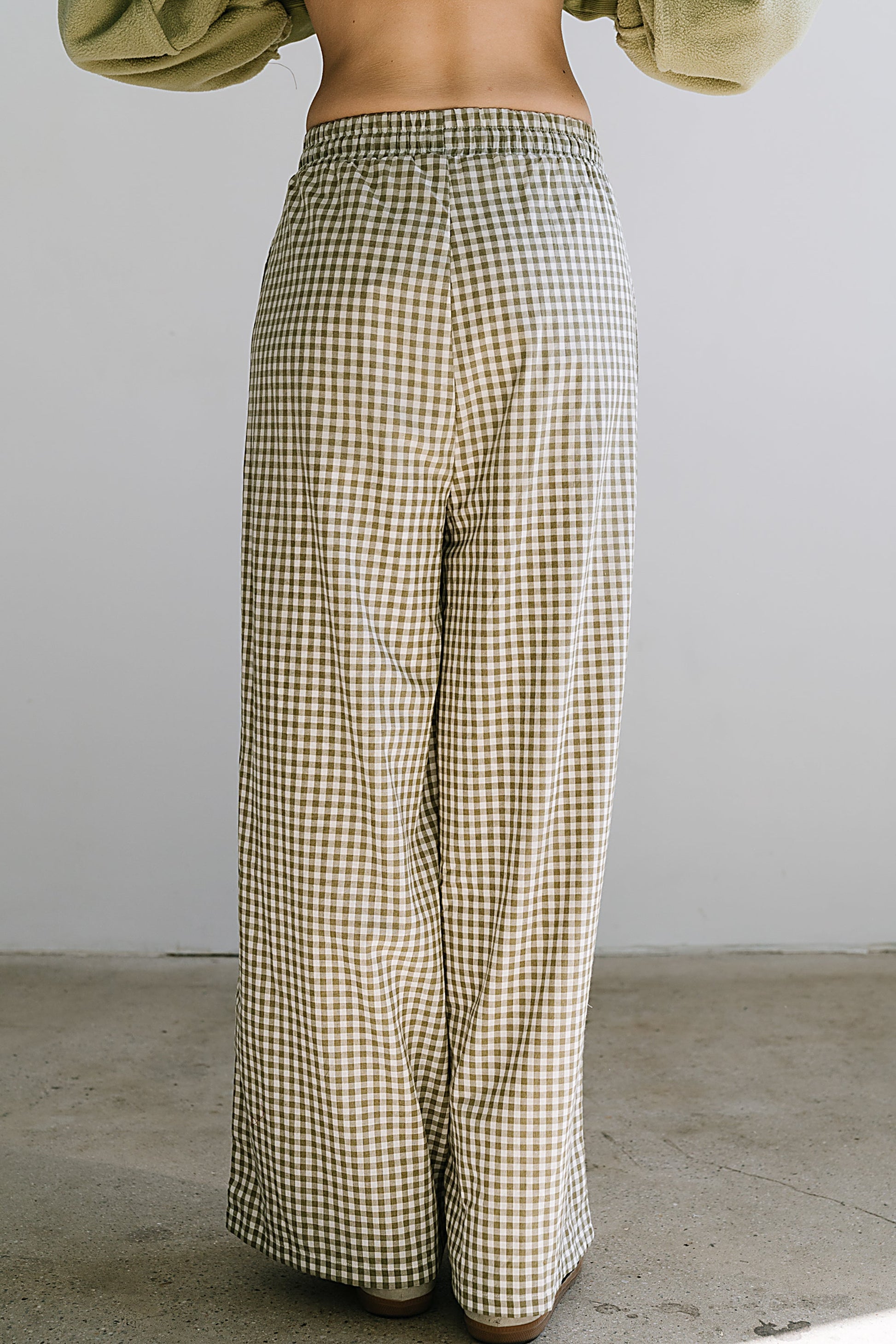Ada Gingham Wide Leg Pants in Olive - FINAL SALE
