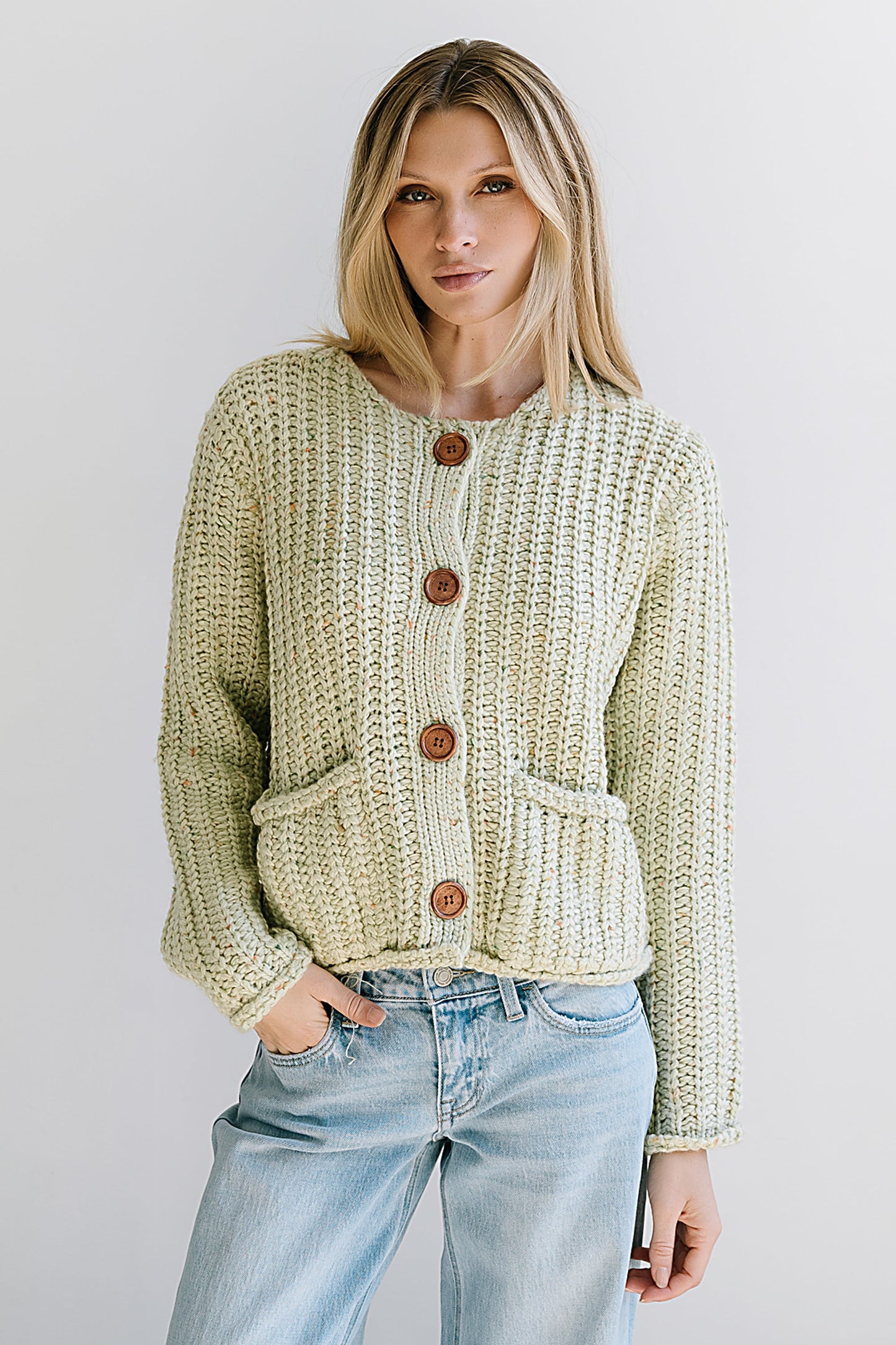 Holland Chunky Knit Cardigan in Sage - FINAL SALE