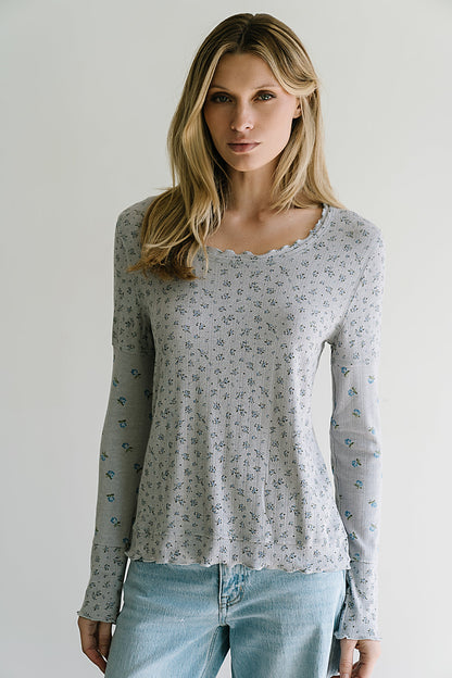 Mylo Floral Top in Heather Grey - FINAL SALE