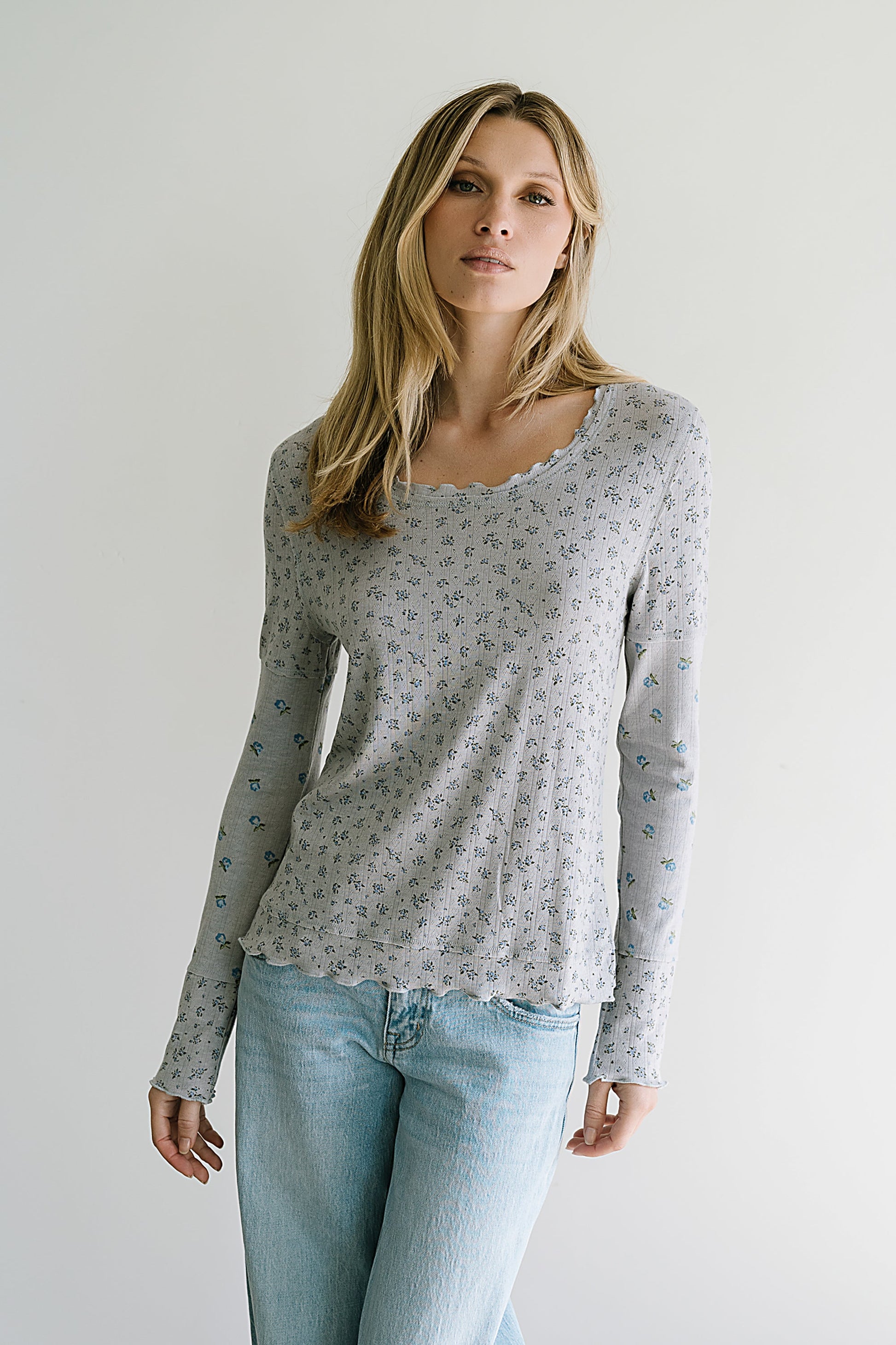 Mylo Floral Top in Heather Grey - FINAL SALE