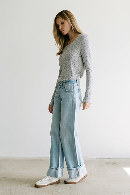 Mylo Floral Top in Heather Grey - FINAL SALE