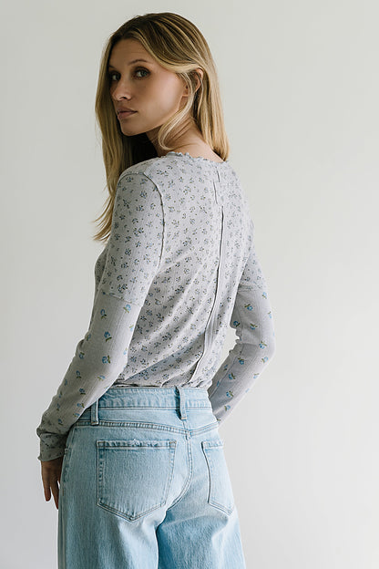 Mylo Floral Top in Heather Grey - FINAL SALE