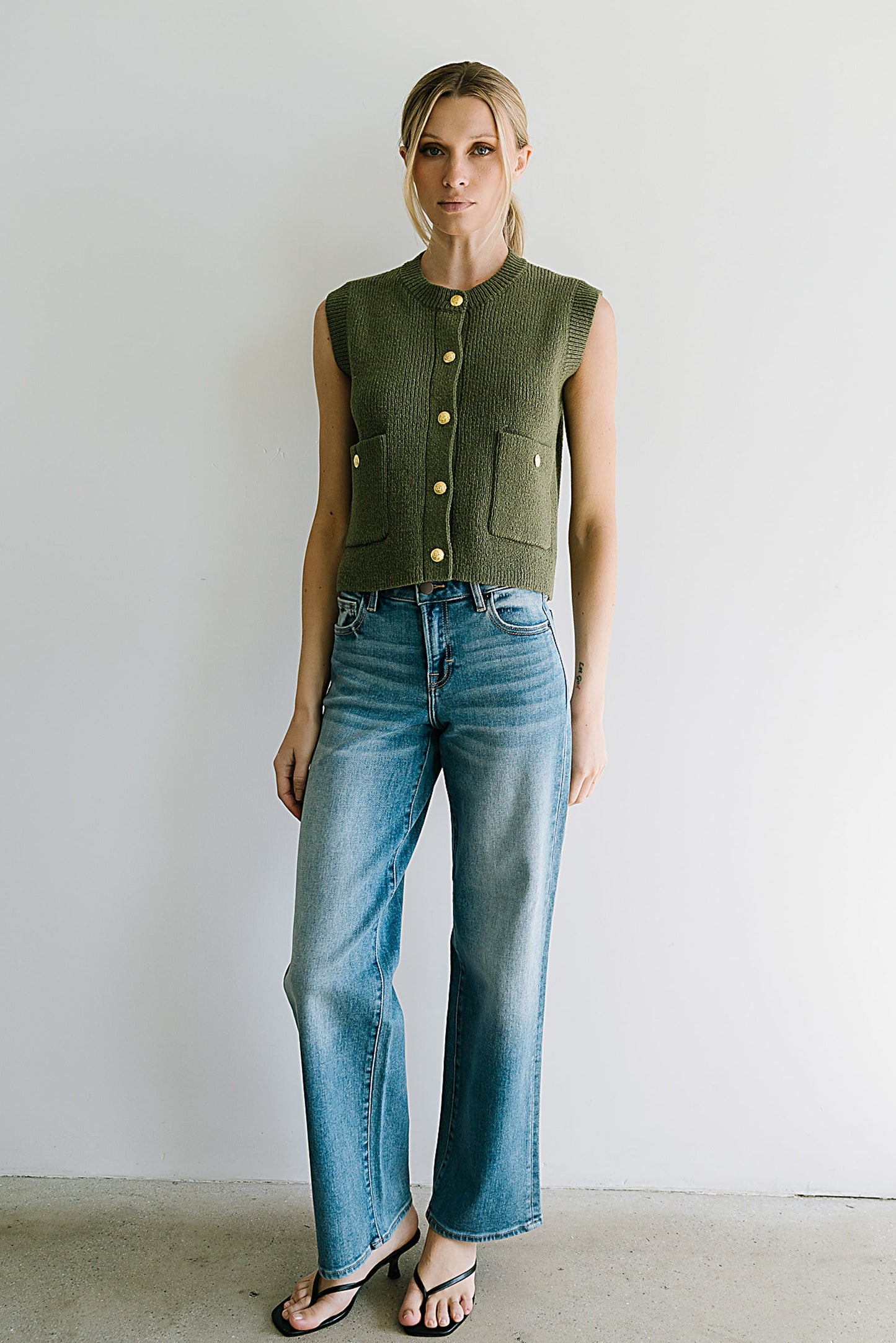 Brooks Knit Vest in Olive - FINAL SALE