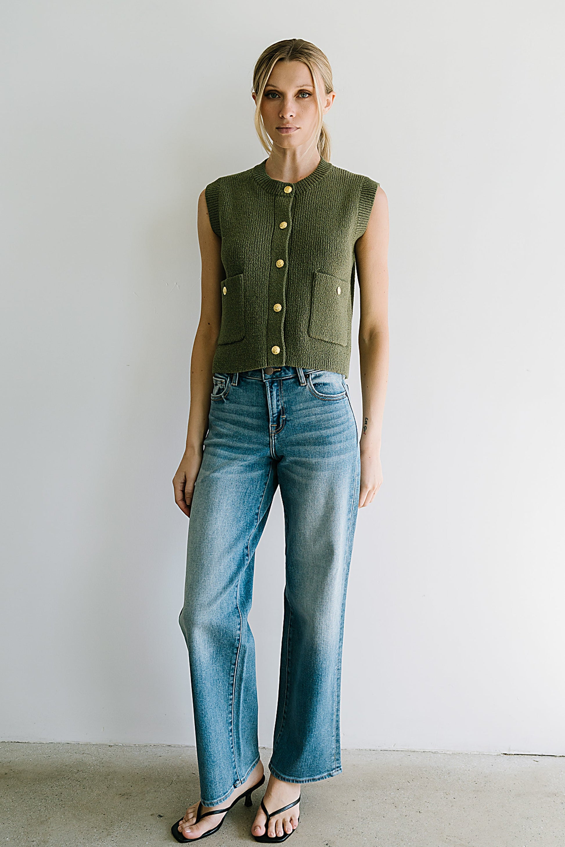 Brooks Knit Vest in Olive - FINAL SALE