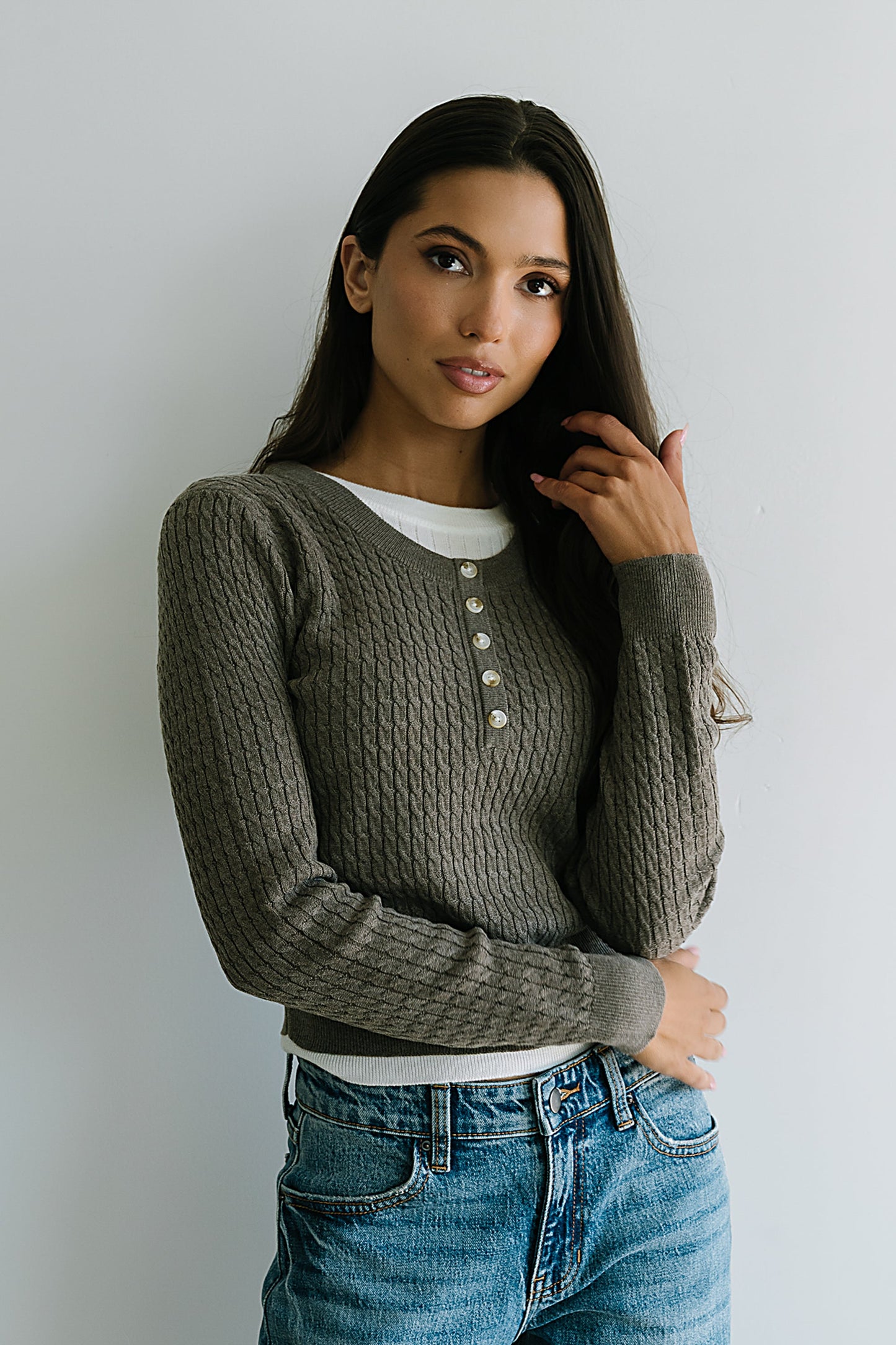 Bruce Double Layer Sweater in Taupe - FINAL SALE