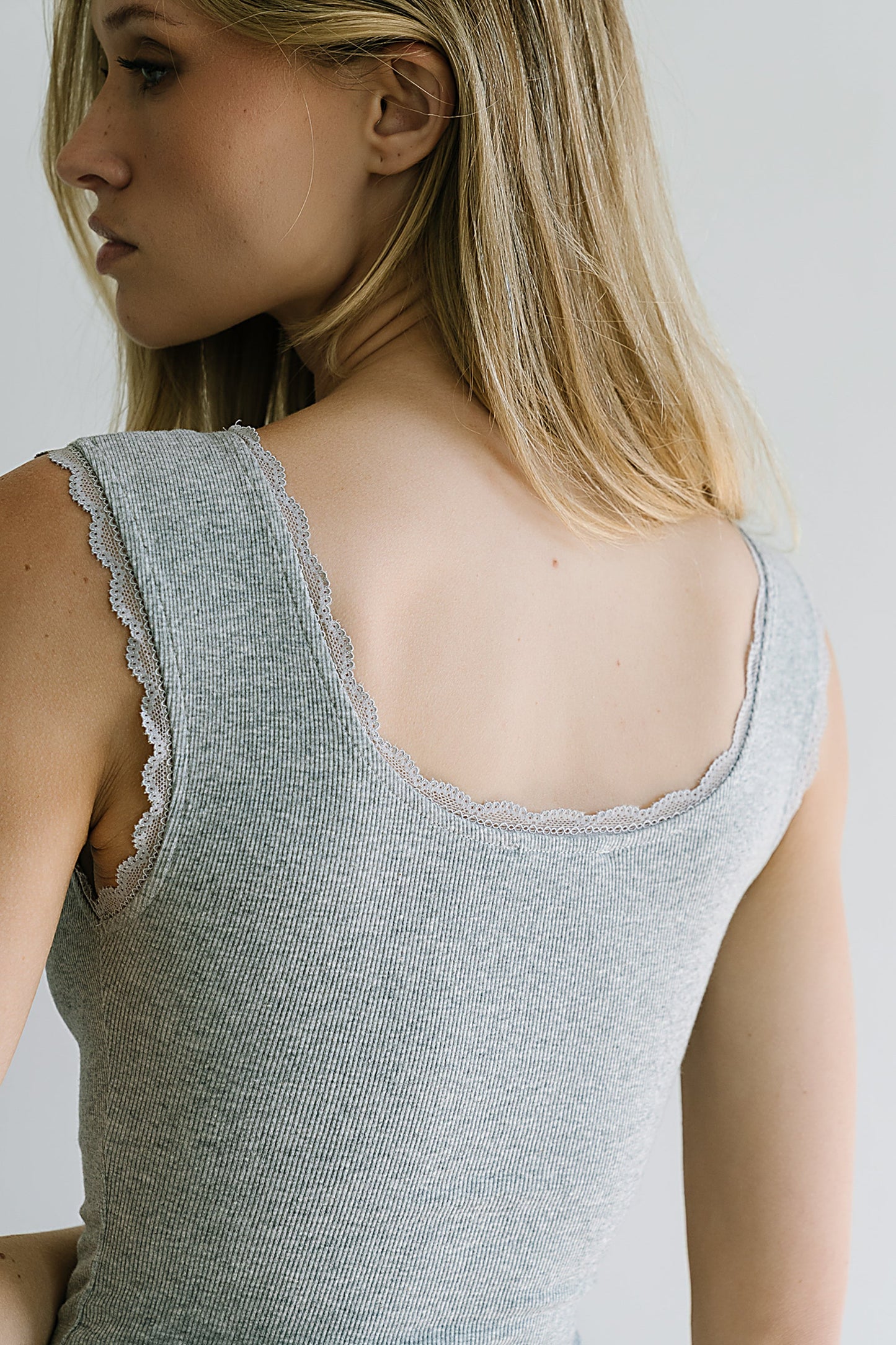 Sawyer Lace Trim Tank Top in Heather Grey