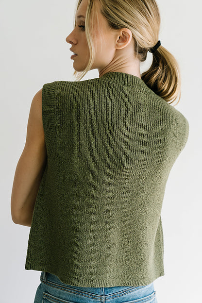 Brooks Knit Vest in Olive - FINAL SALE