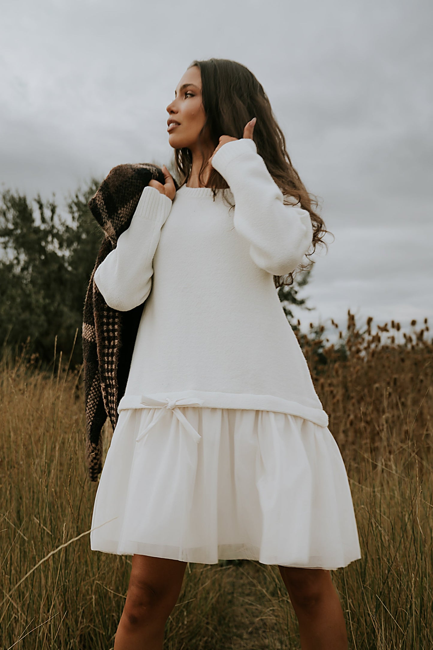 Bellise Baby Doll Sweater Dress in Ivory - FINAL SALE