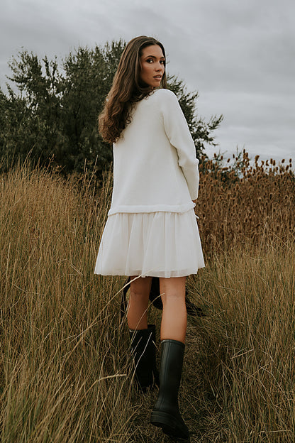 Bellise Baby Doll Sweater Dress in Ivory - FINAL SALE
