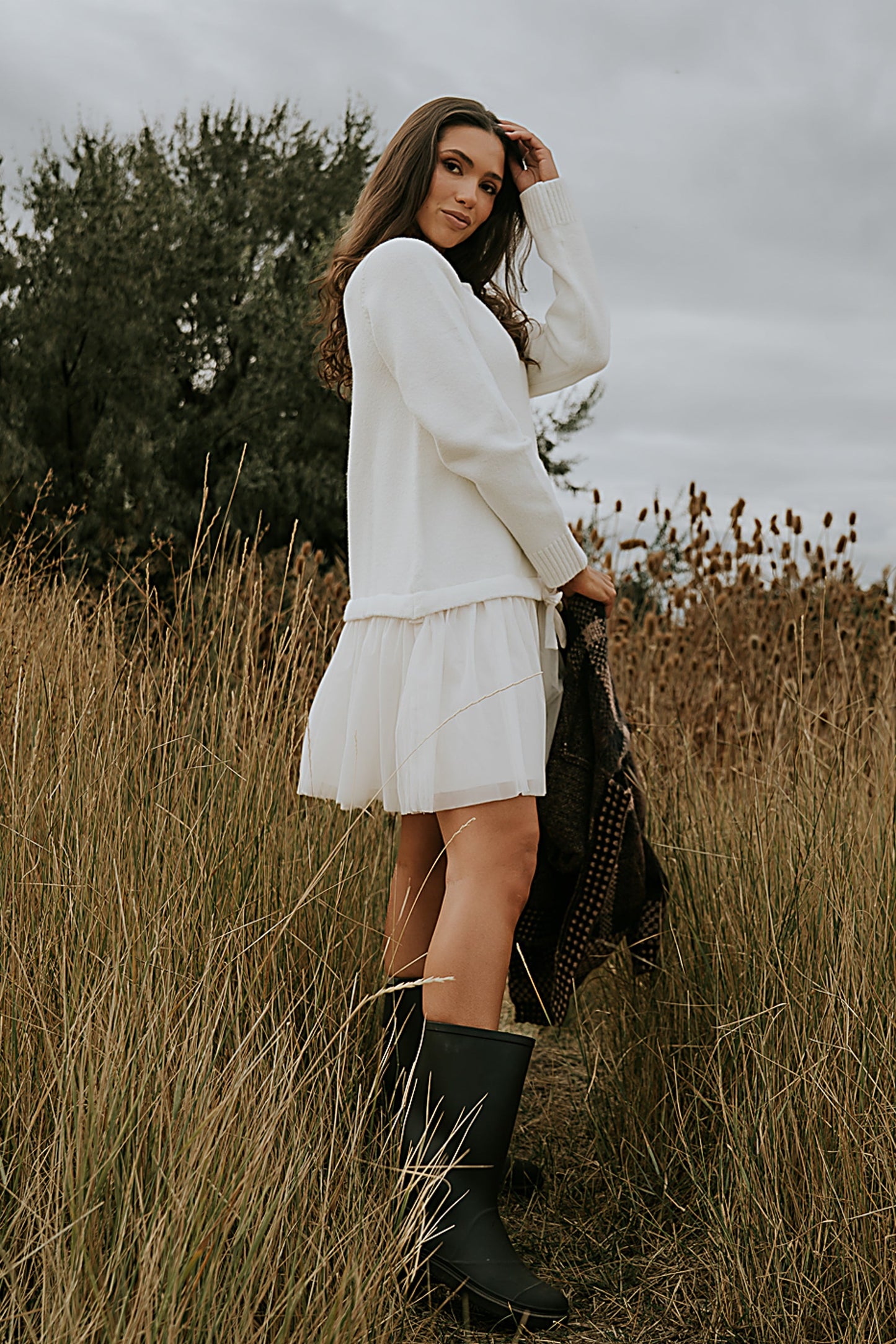 Bellise Baby Doll Sweater Dress in Ivory - FINAL SALE