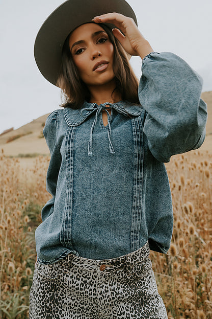Monique Pleated Blouse in Indigo - FINAL SALE