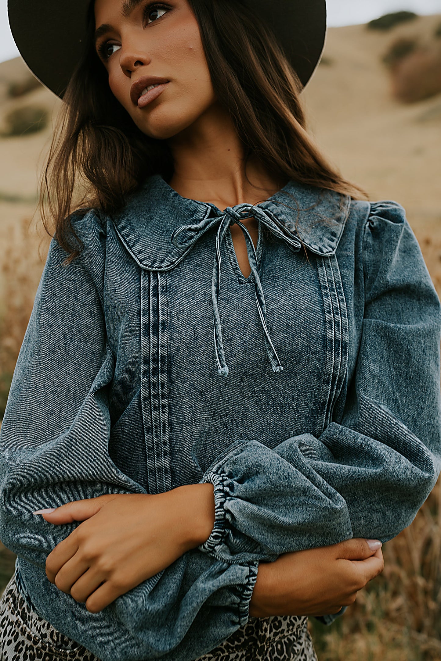 Monique Pleated Blouse in Indigo - FINAL SALE