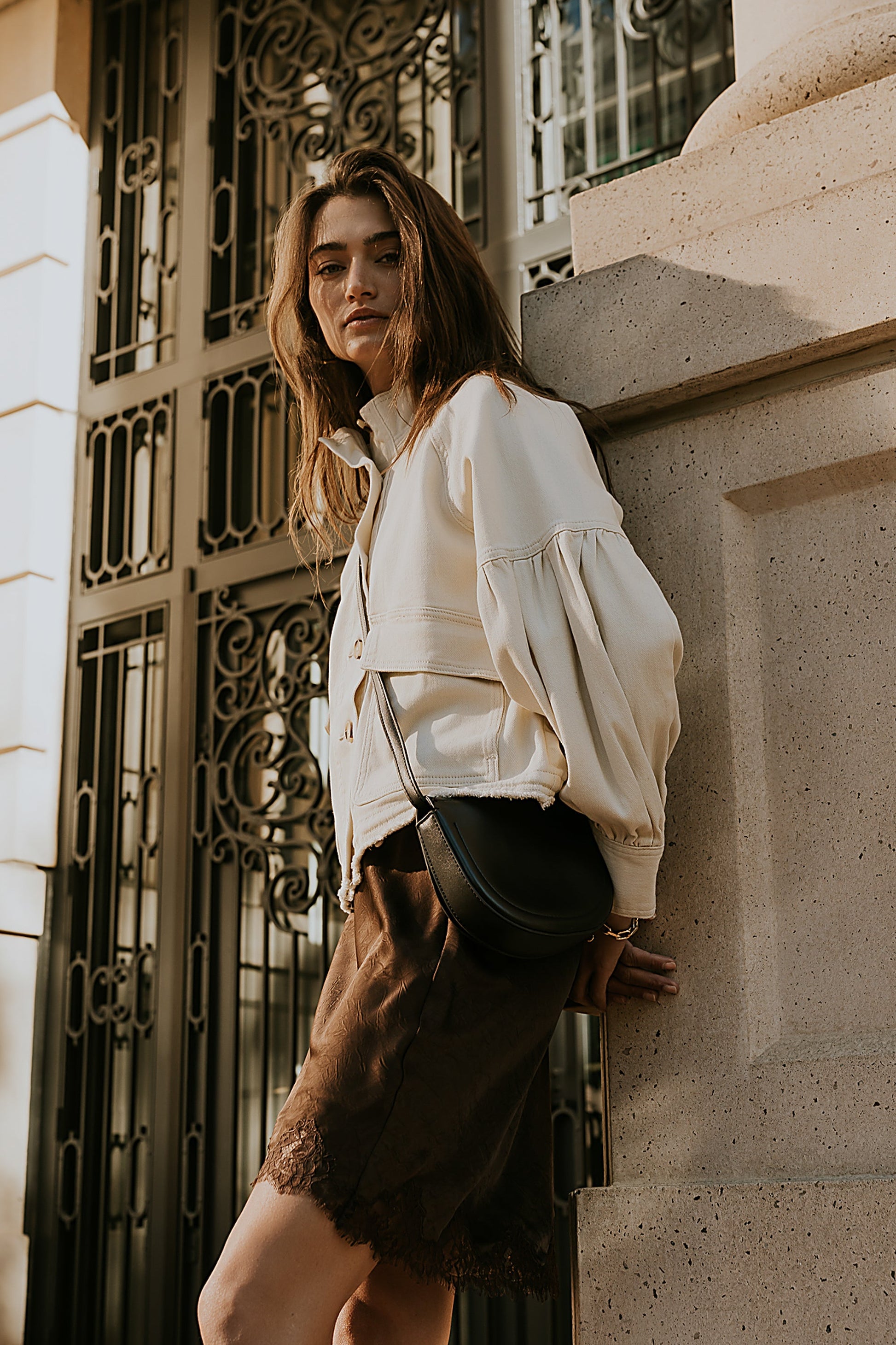 Harper Lace Trim Mini Skirt in Brown - FINAL SALE