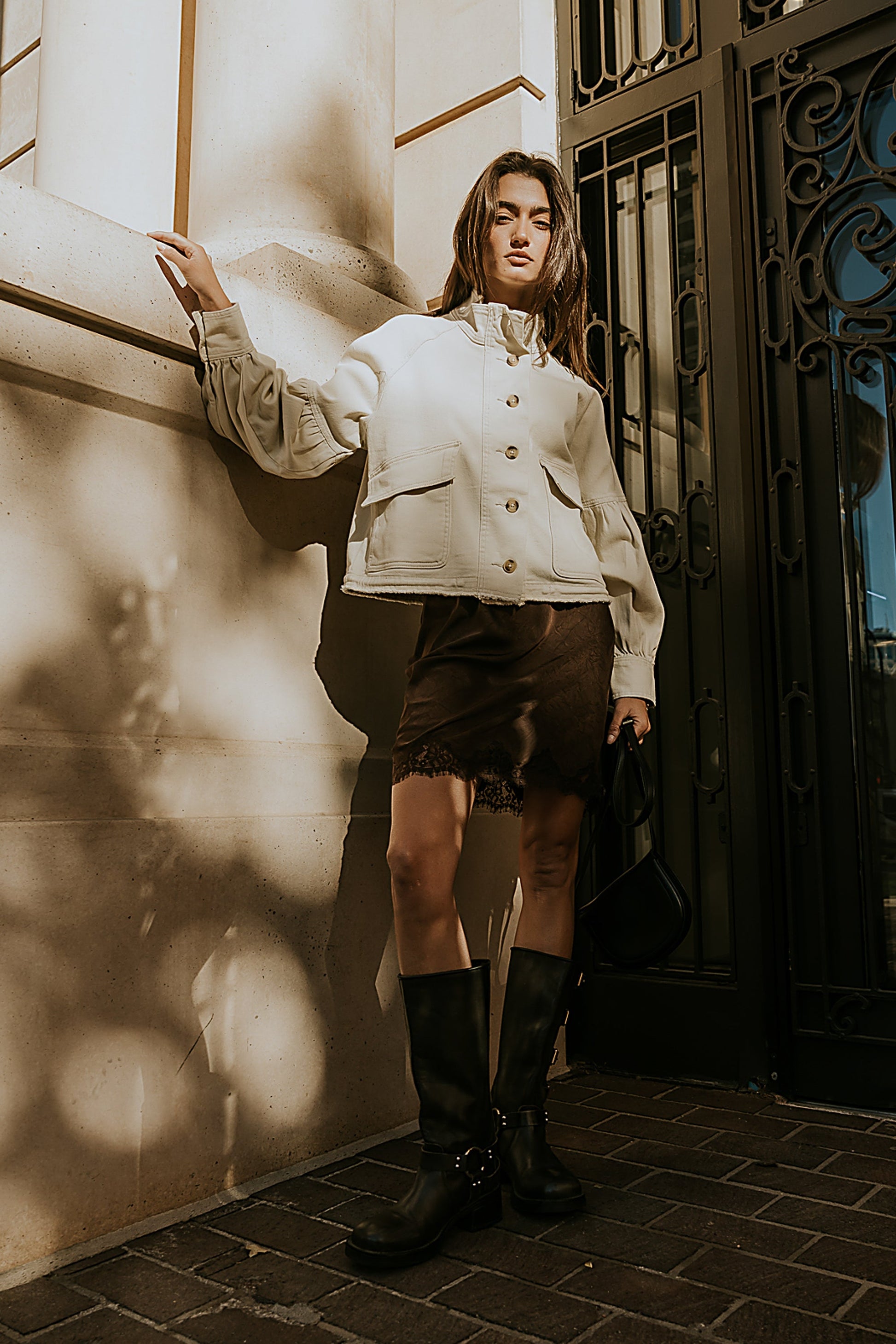 Harper Lace Trim Mini Skirt in Brown - FINAL SALE