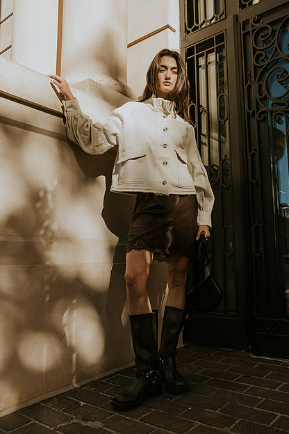 Harper Lace Trim Mini Skirt in Brown - FINAL SALE