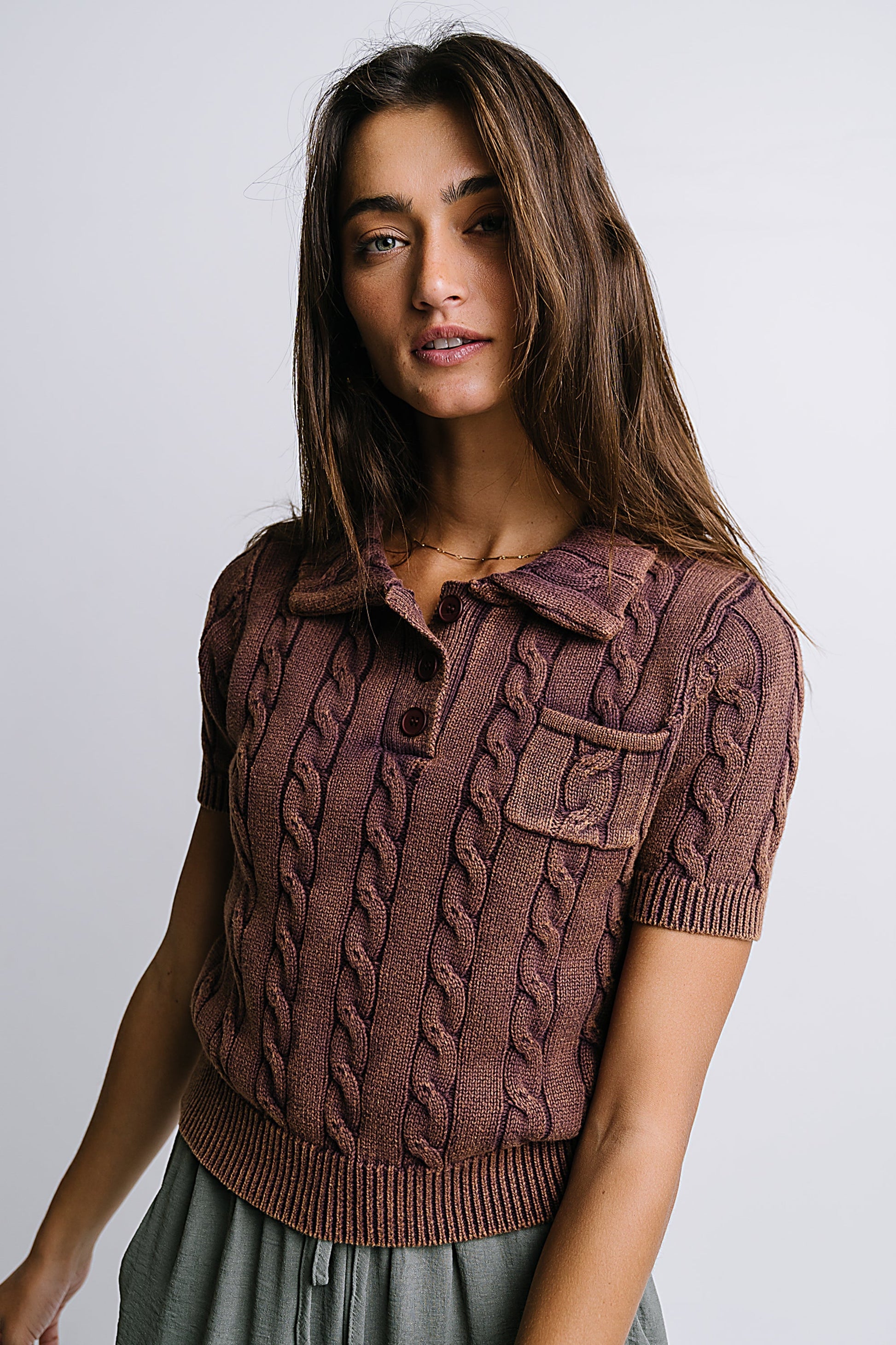 Halle Cable Knit Top in Plum