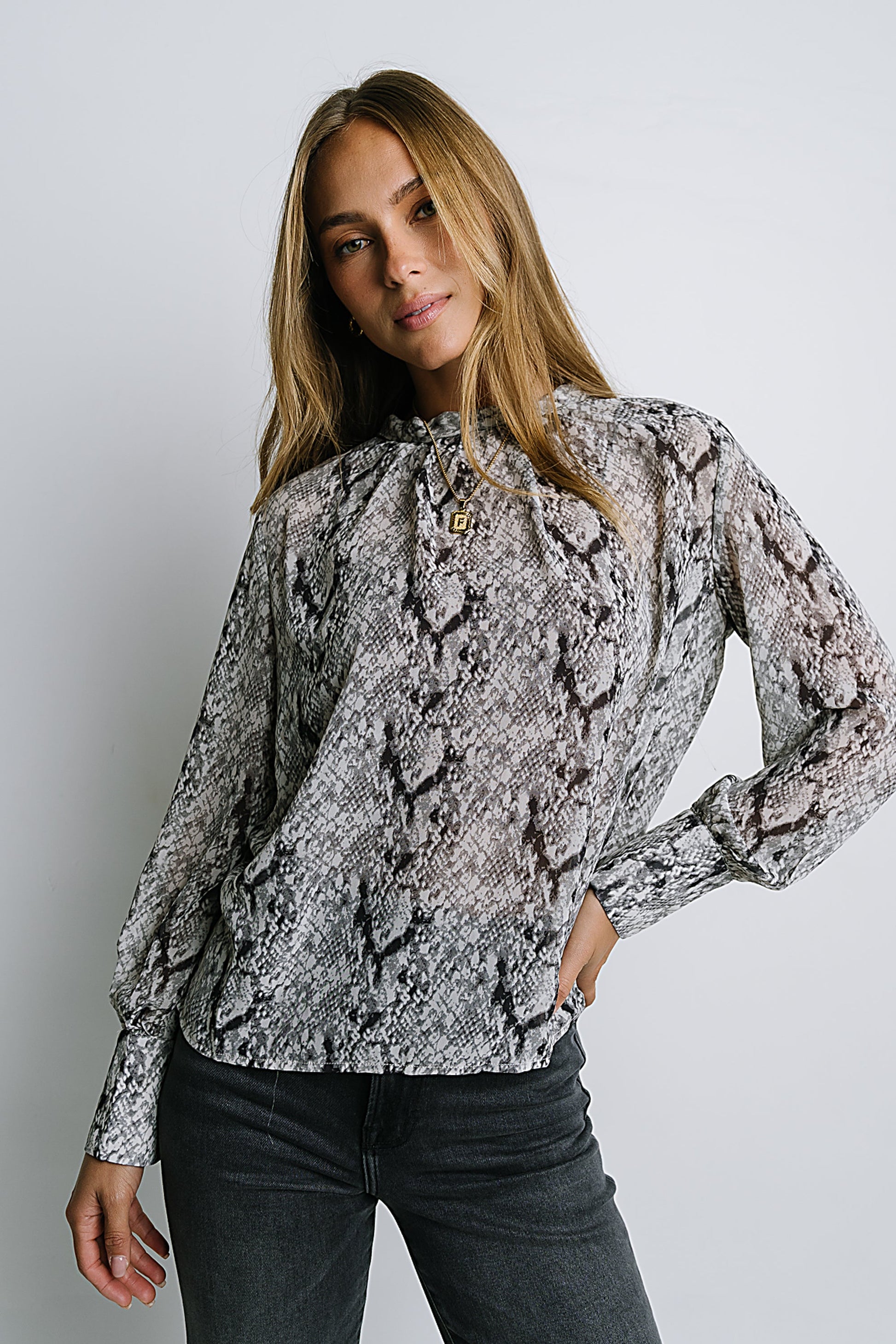 Camille Sheer Blouse in Snake - FINAL SALE