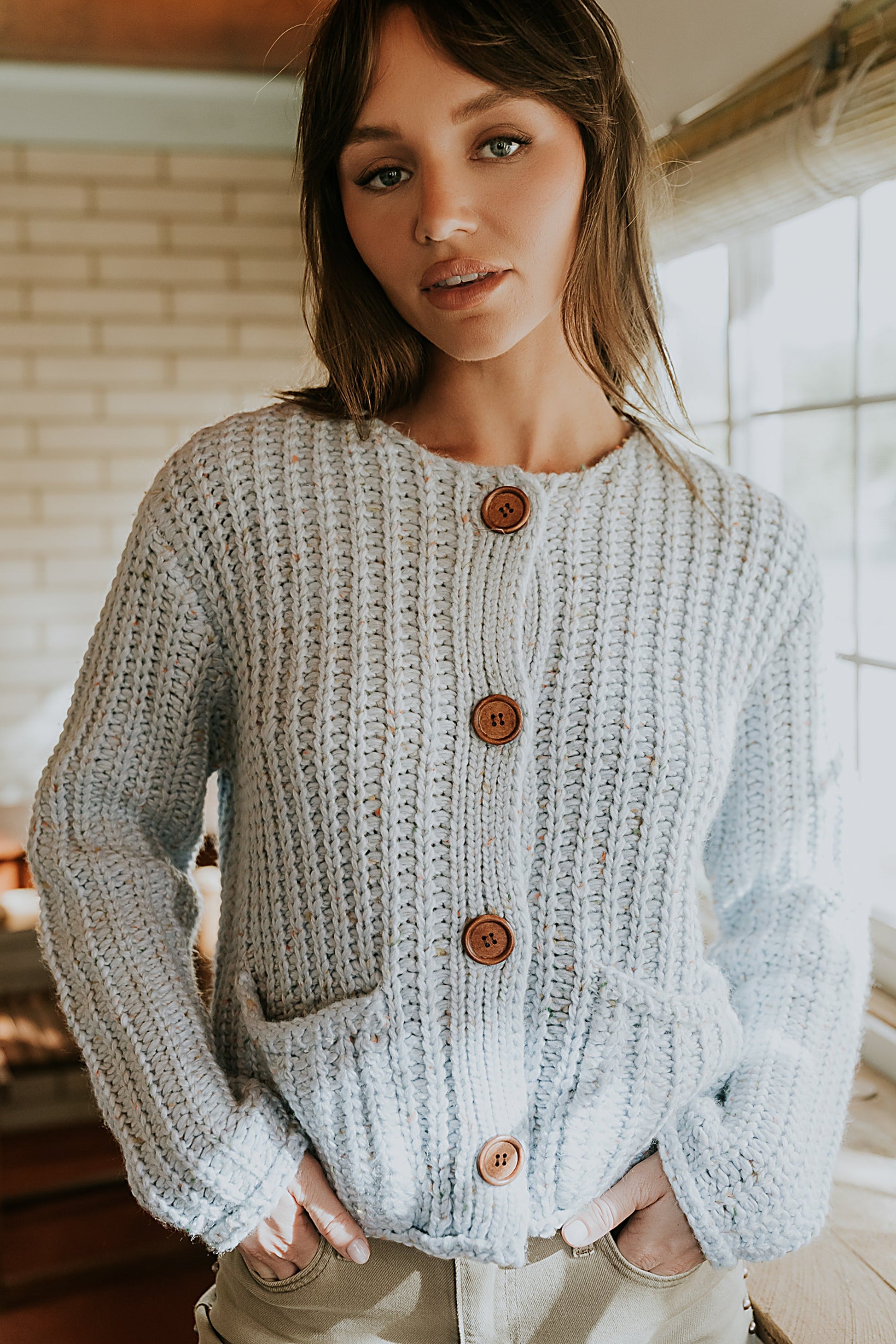Holland Chunky Knit Cardigan in Blue - FINAL SALE