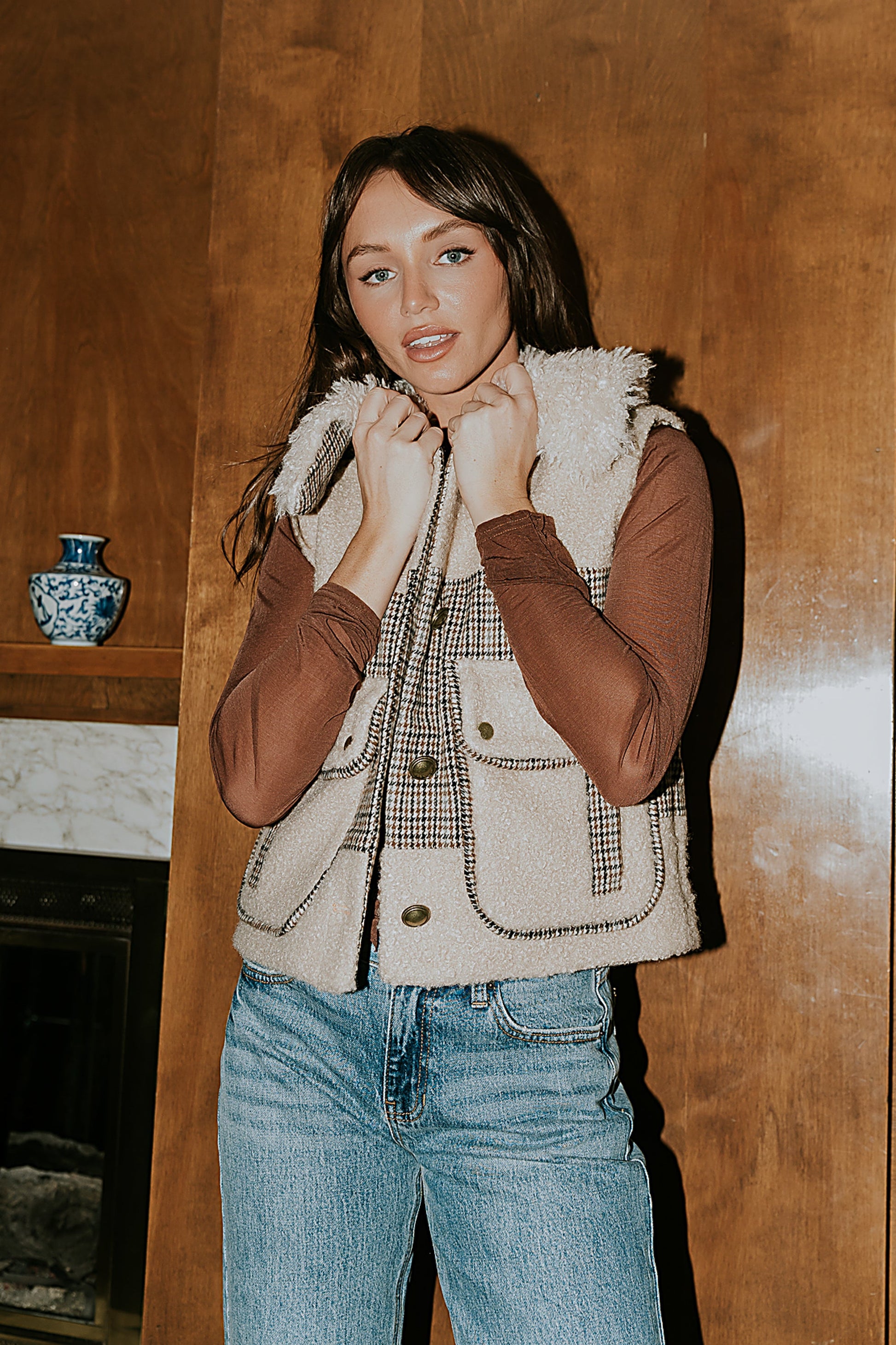 Liv Sherpa Vest in Taupe - FINAL SALE