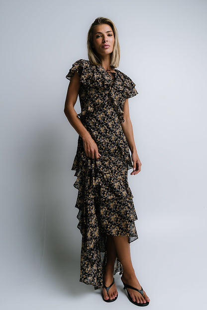 James Ruffle Maxi Dress in Black - FINAL SALE