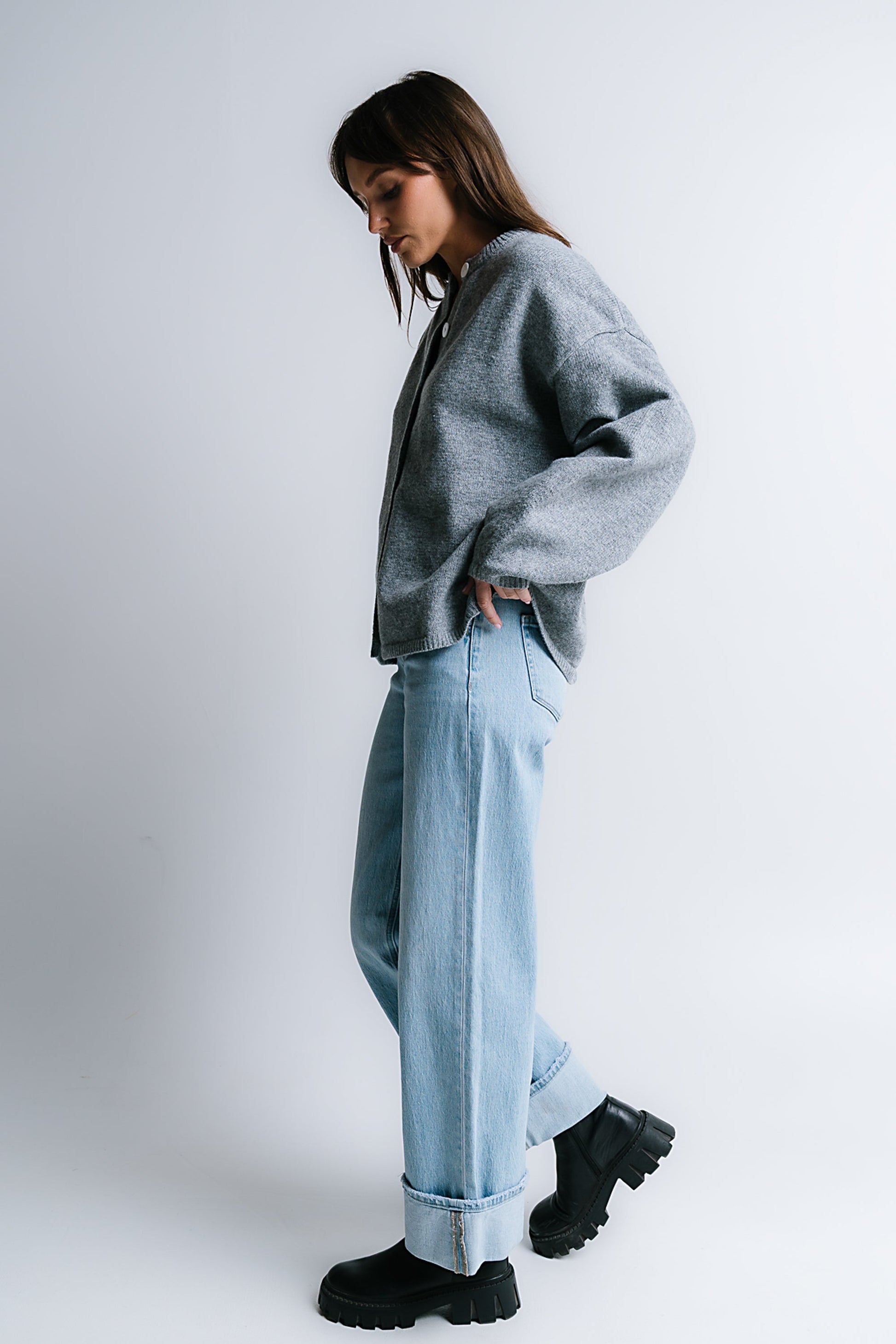 Kaia Knit Cardigan in Heather Grey