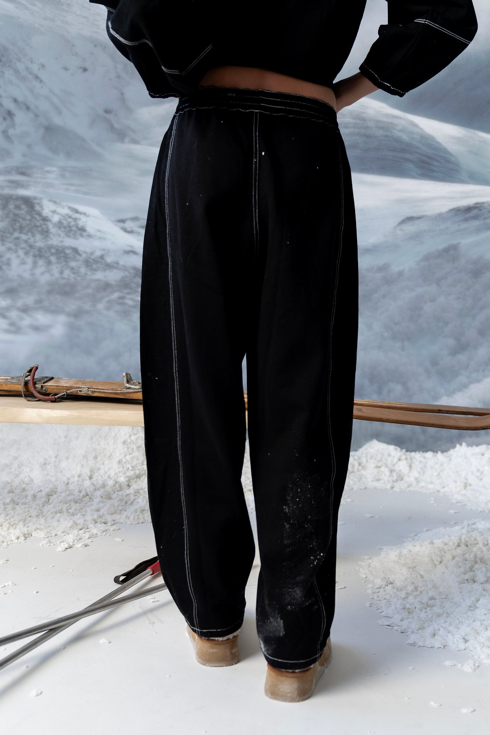 Malinda Mixed Media Baggy Pants in Black - FINAL SALE