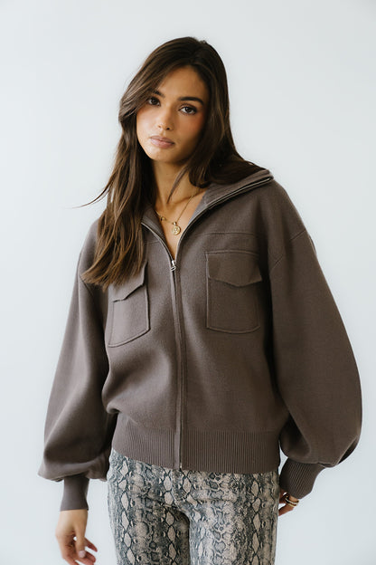 Markus Knit Bomber Jacket in Mocha - FINAL SALE