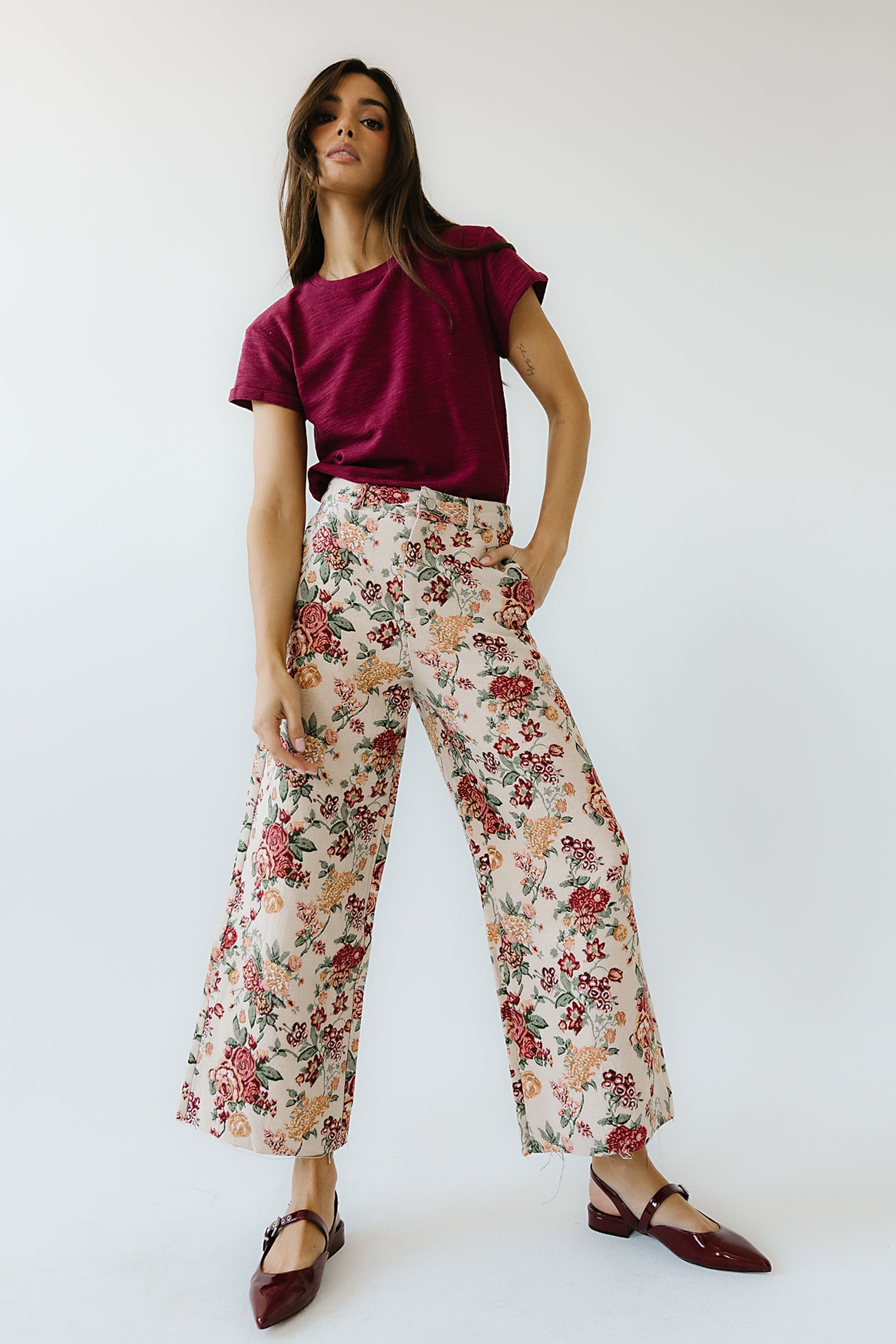 Selena Rolled Sleeve Shirt in Burgundy - FINAL SALE