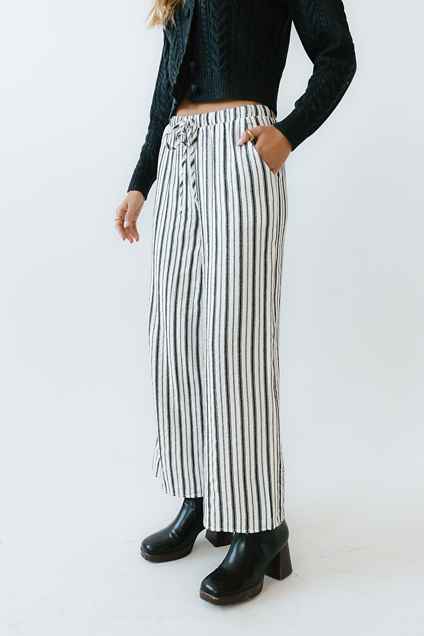 Lucy Striped Baggy Pants in Black