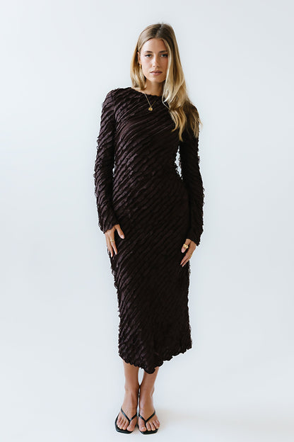 Bell Ruffle Maxi Dress in Brown