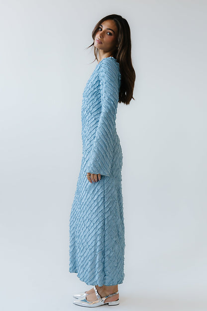 Bell Ruffle Maxi Dress in Blue