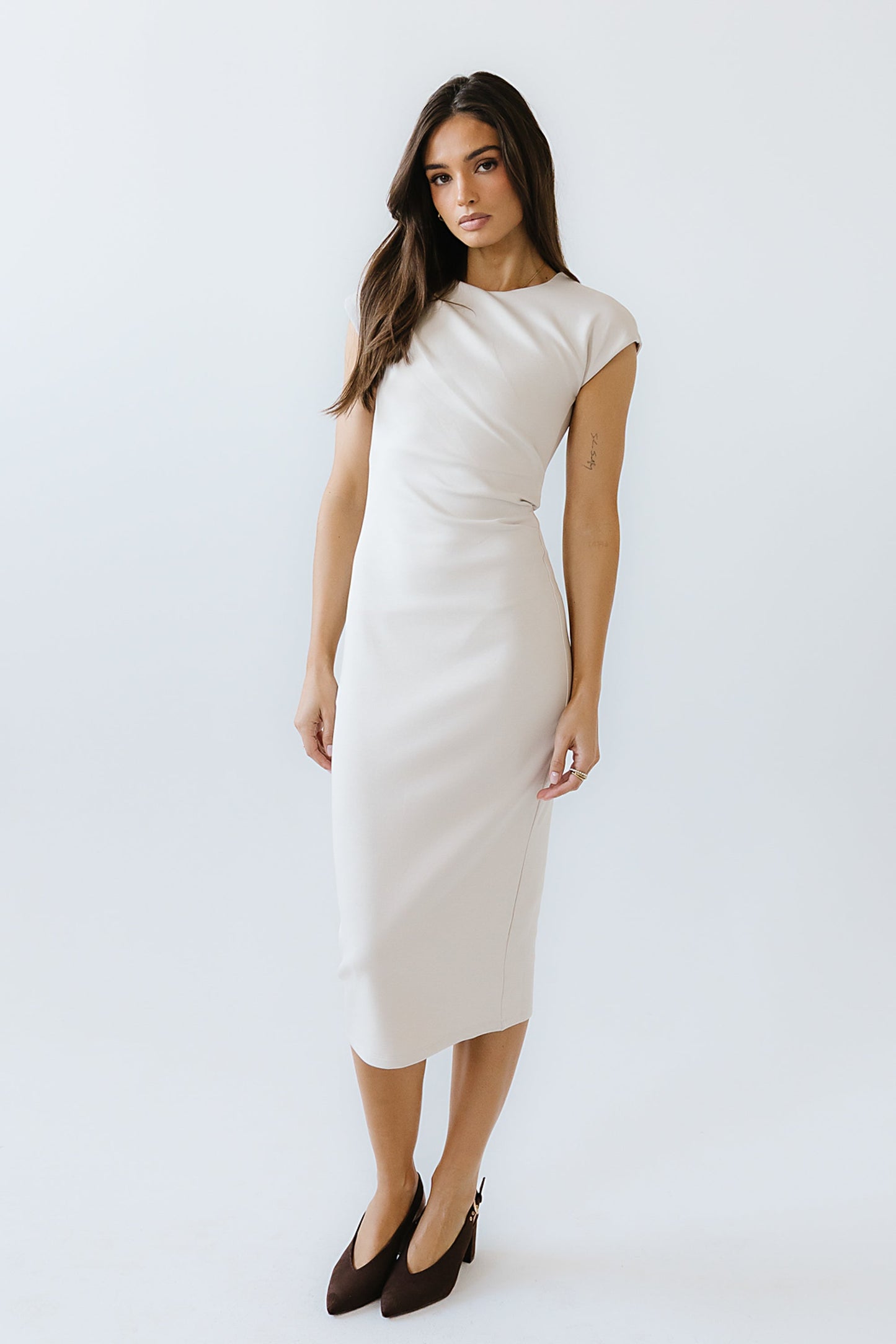 Ivy Fitted Midi Dress in Bone
