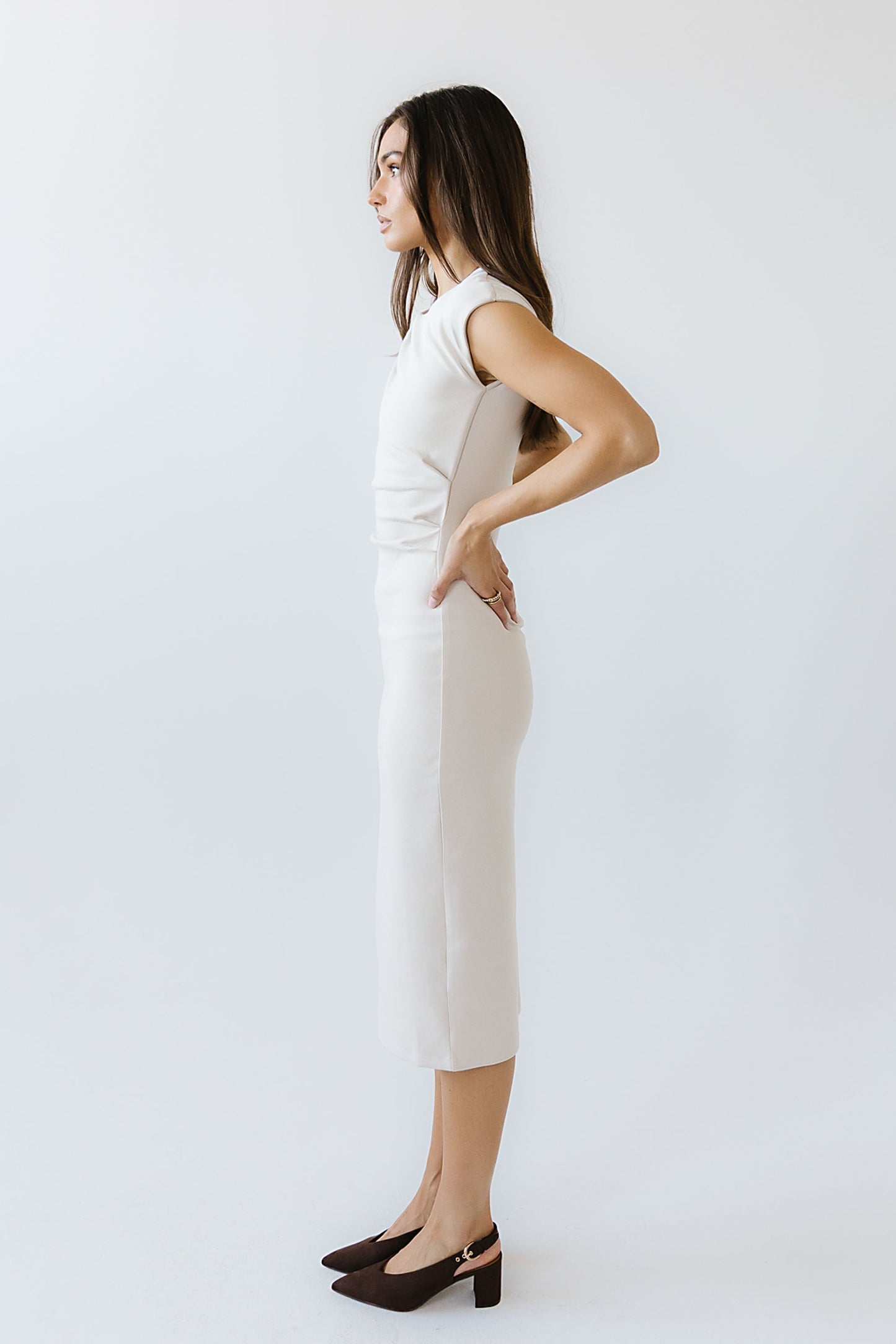 Ivy Fitted Midi Dress in Bone