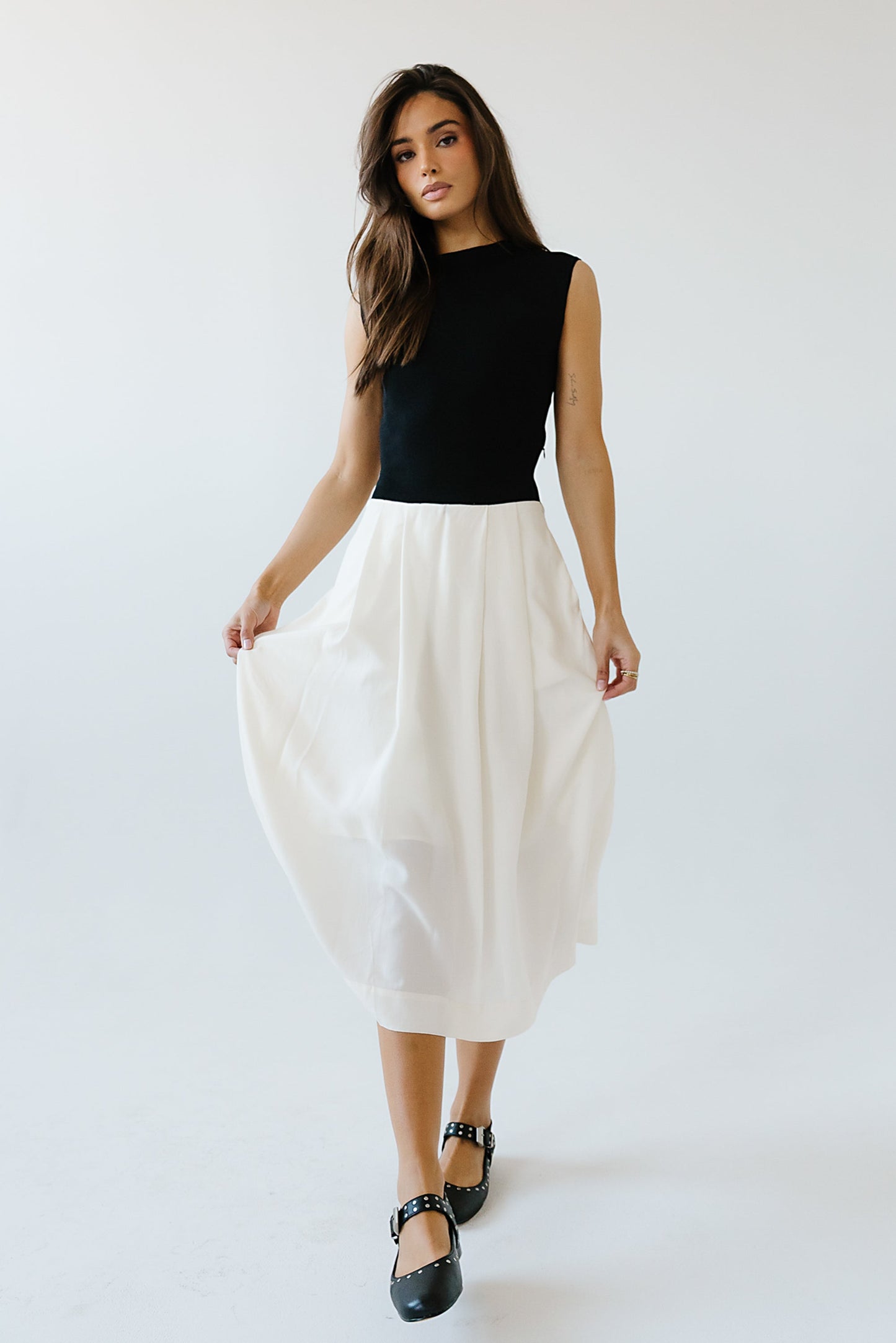 Tristan Mixed Media Midi Dress in Ivory - FINAL SALE