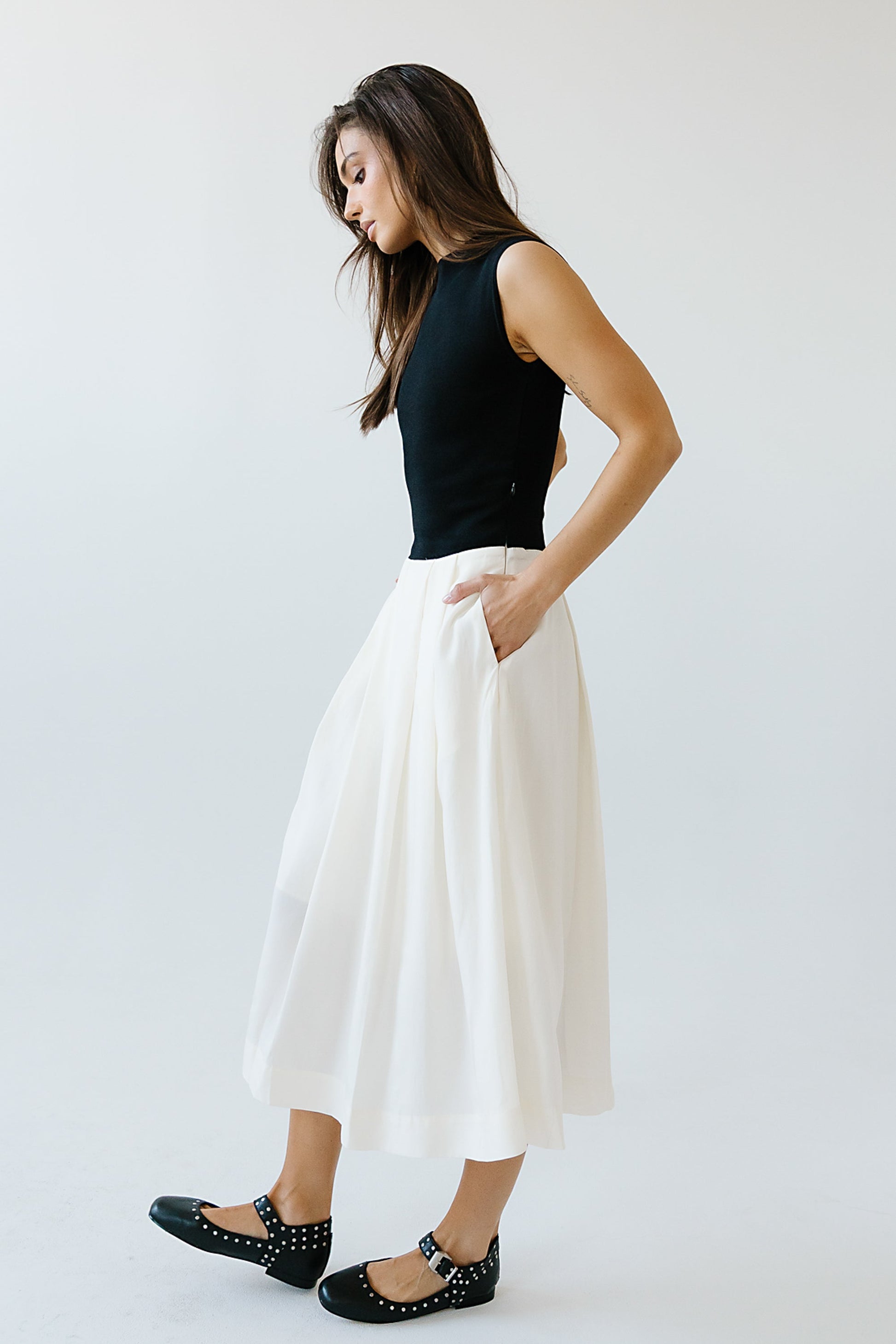 Tristan Mixed Media Midi Dress in Ivory - FINAL SALE