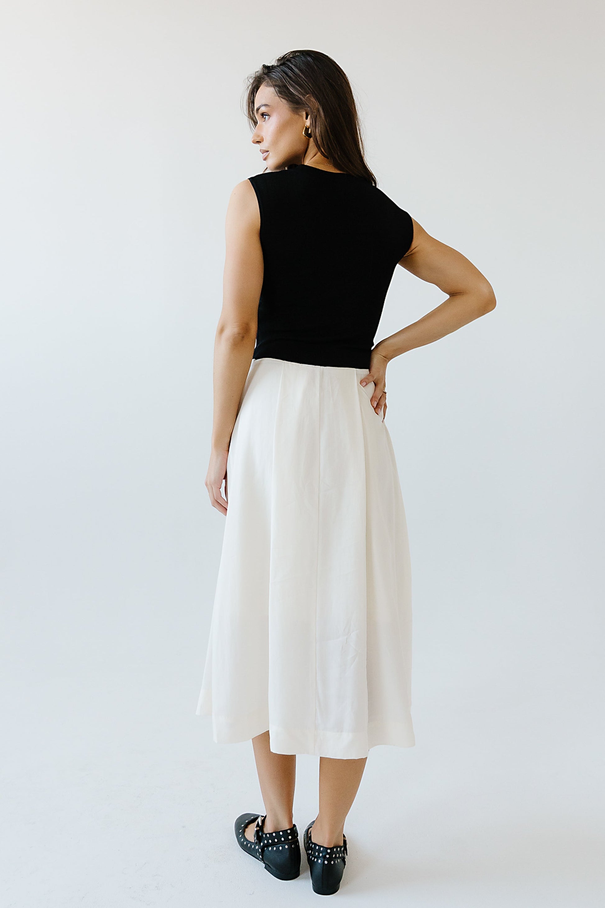 Tristan Mixed Media Midi Dress in Ivory - FINAL SALE